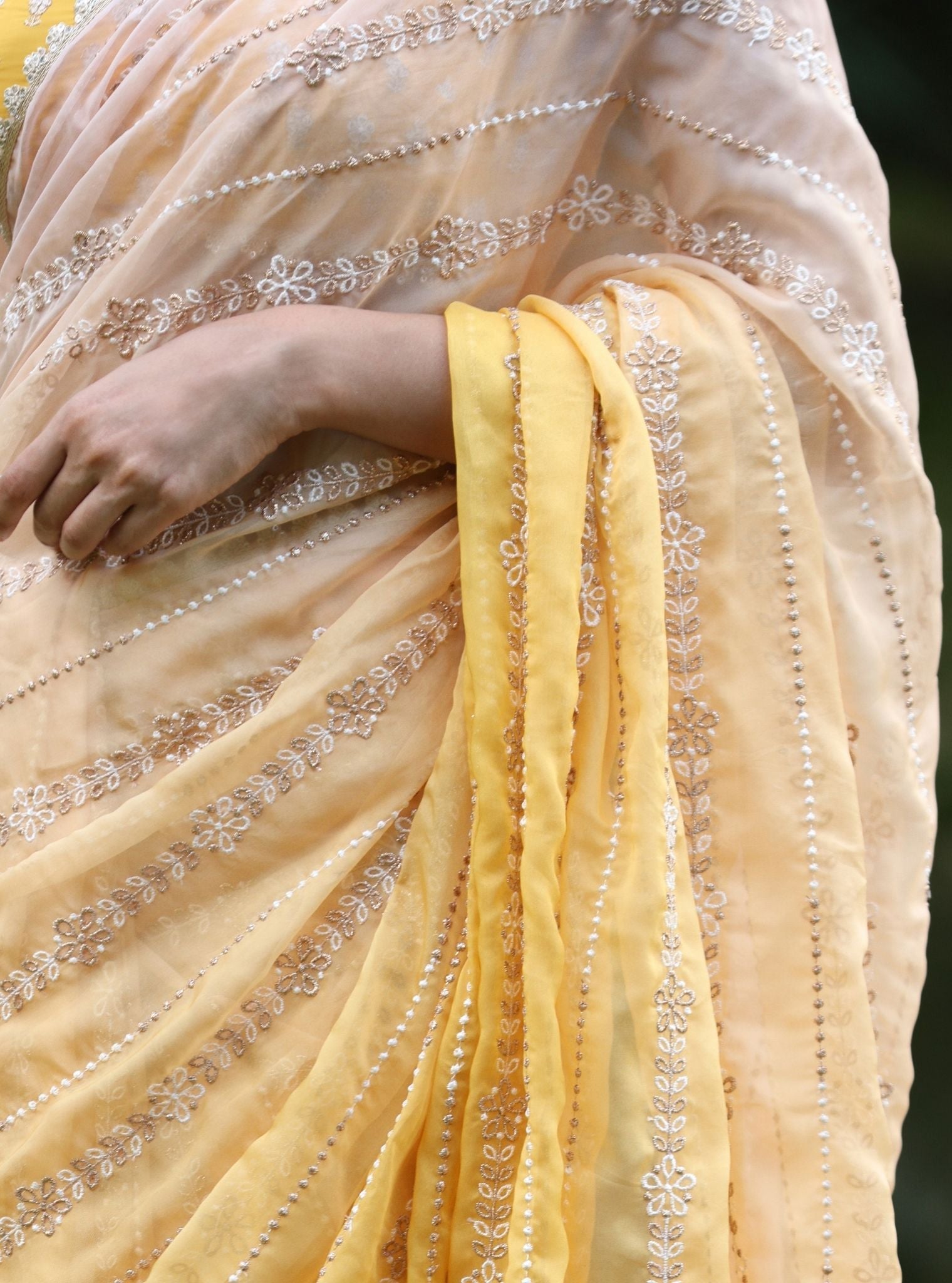 Mulmul Organza Ombre Junoon Yellow Saree