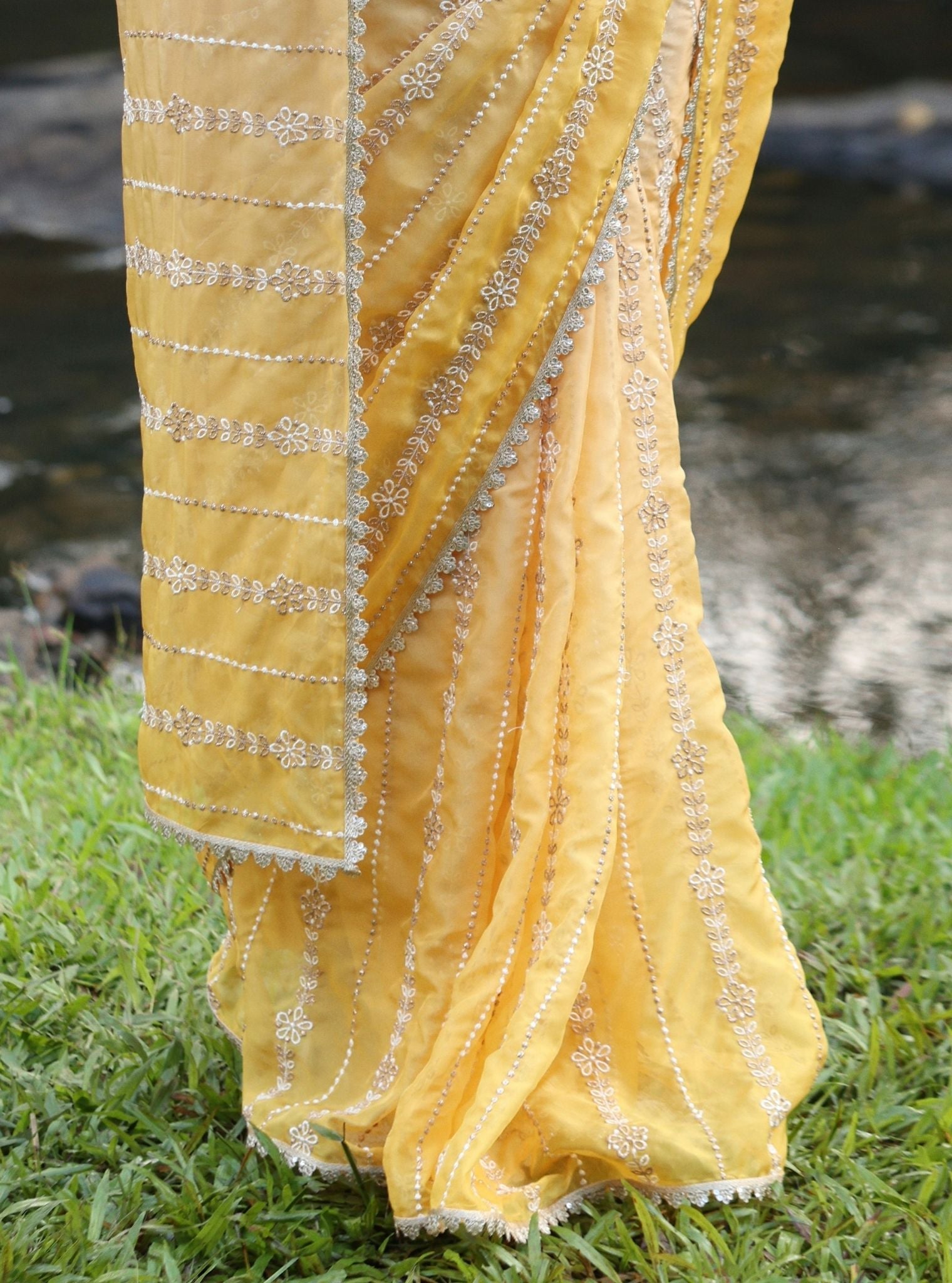 Mulmul Organza Ombre Junoon Yellow Saree