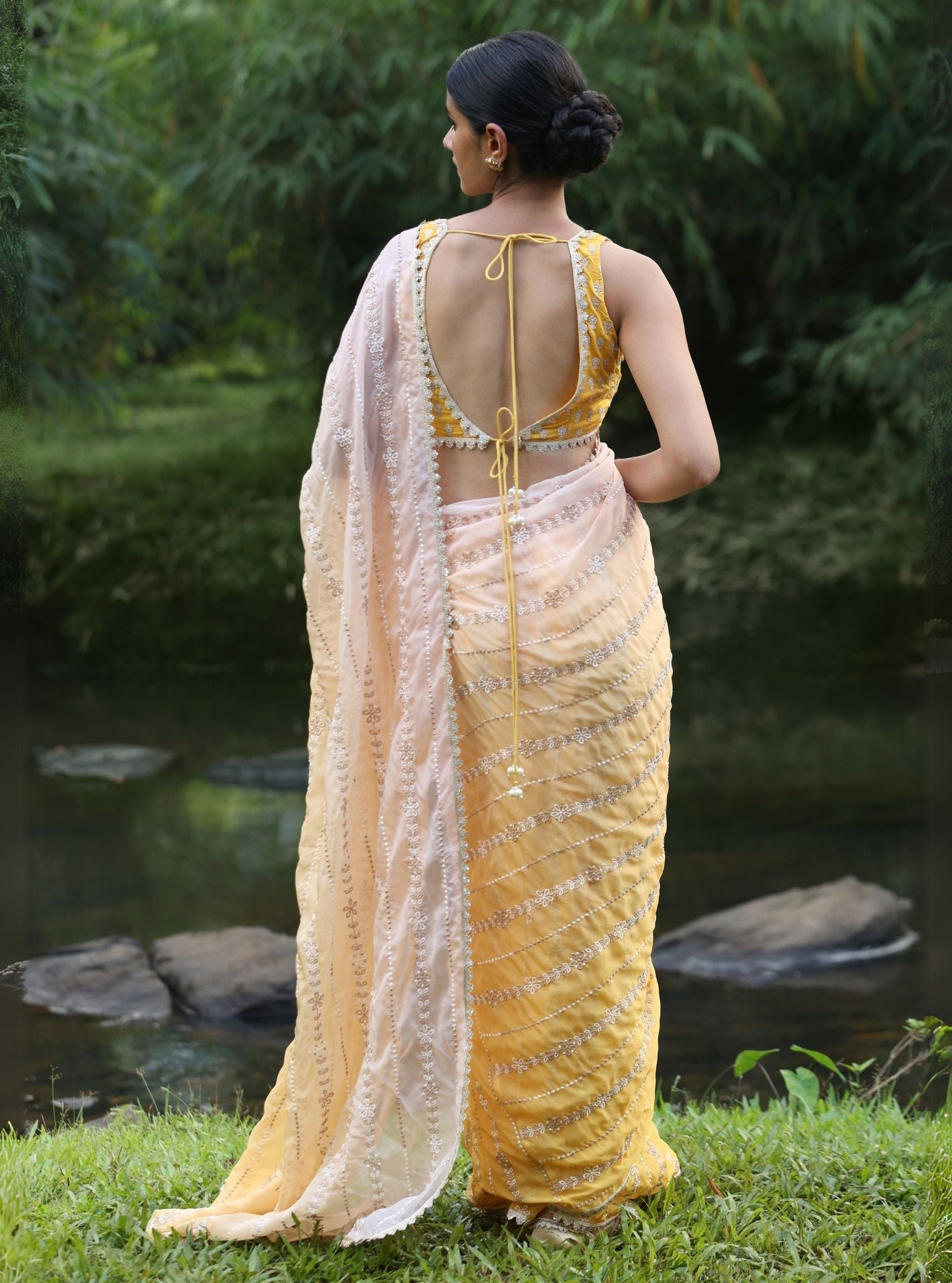 Mulmul Organza Ombre Junoon Yellow Saree