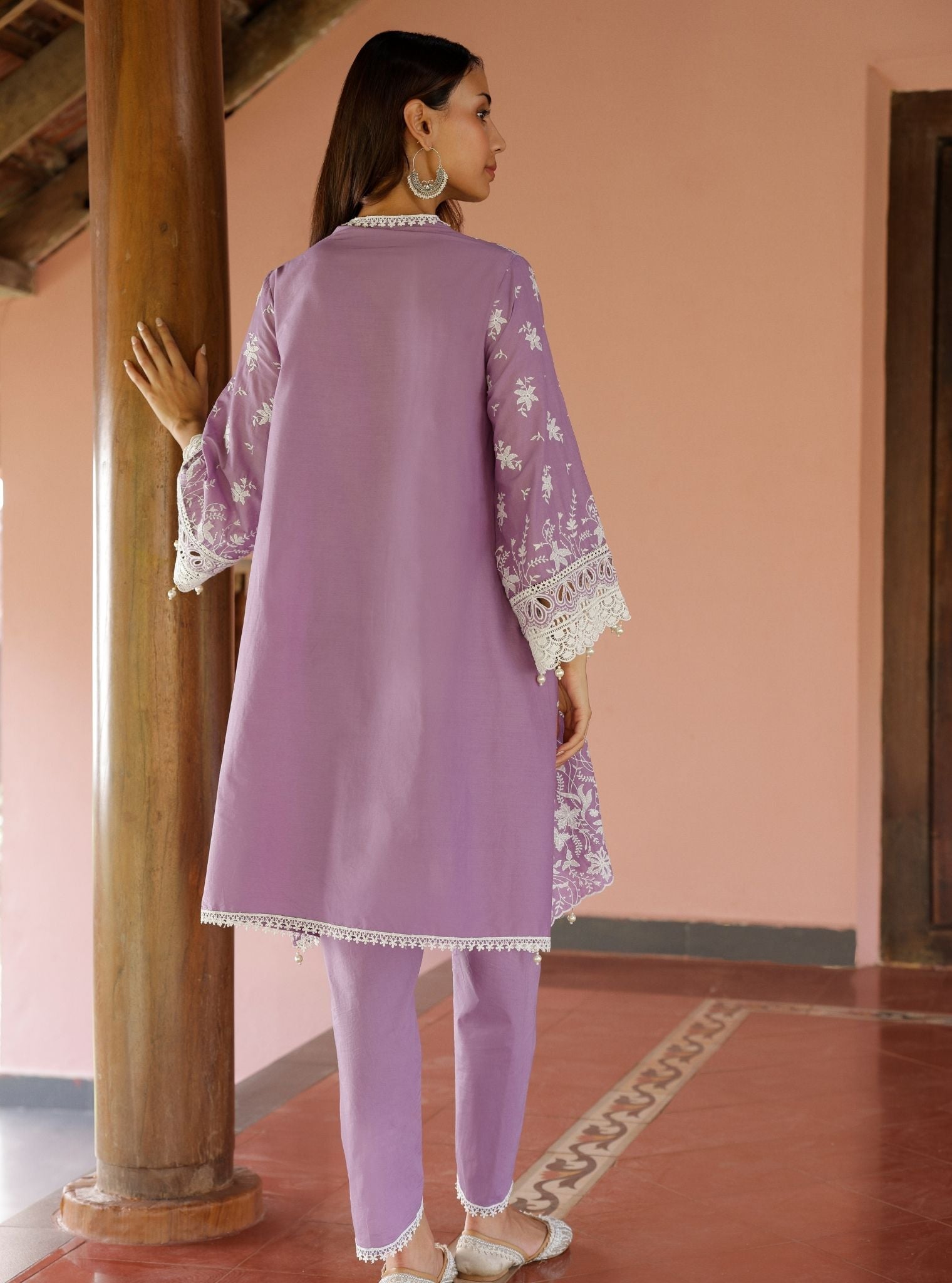 Mulmul Cotton Aalaya Violet Kurta With Mulmul Cotton Aalaya Violet Dhoti Pant