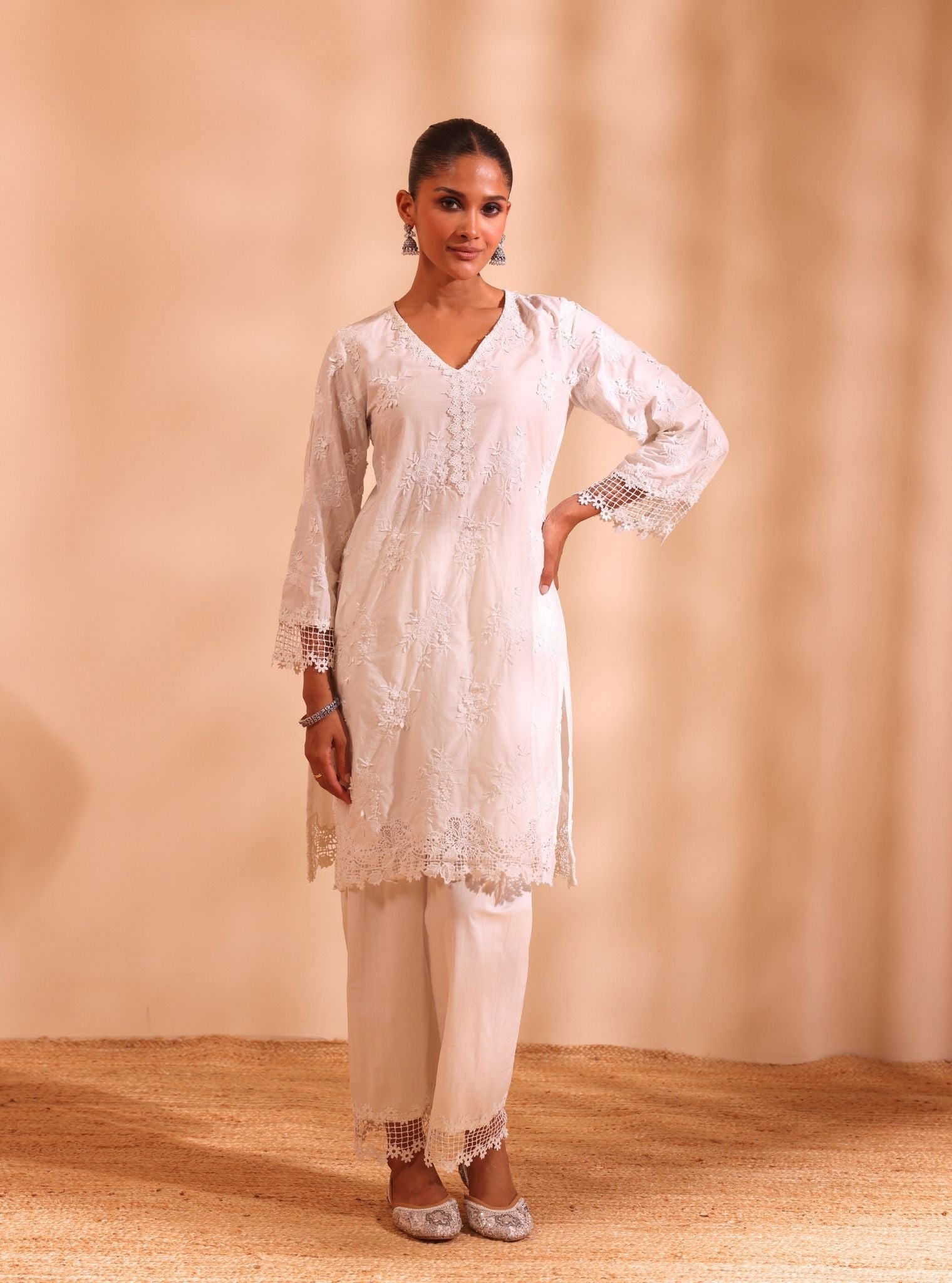 Yamya Supima Cotton White Kurta Set