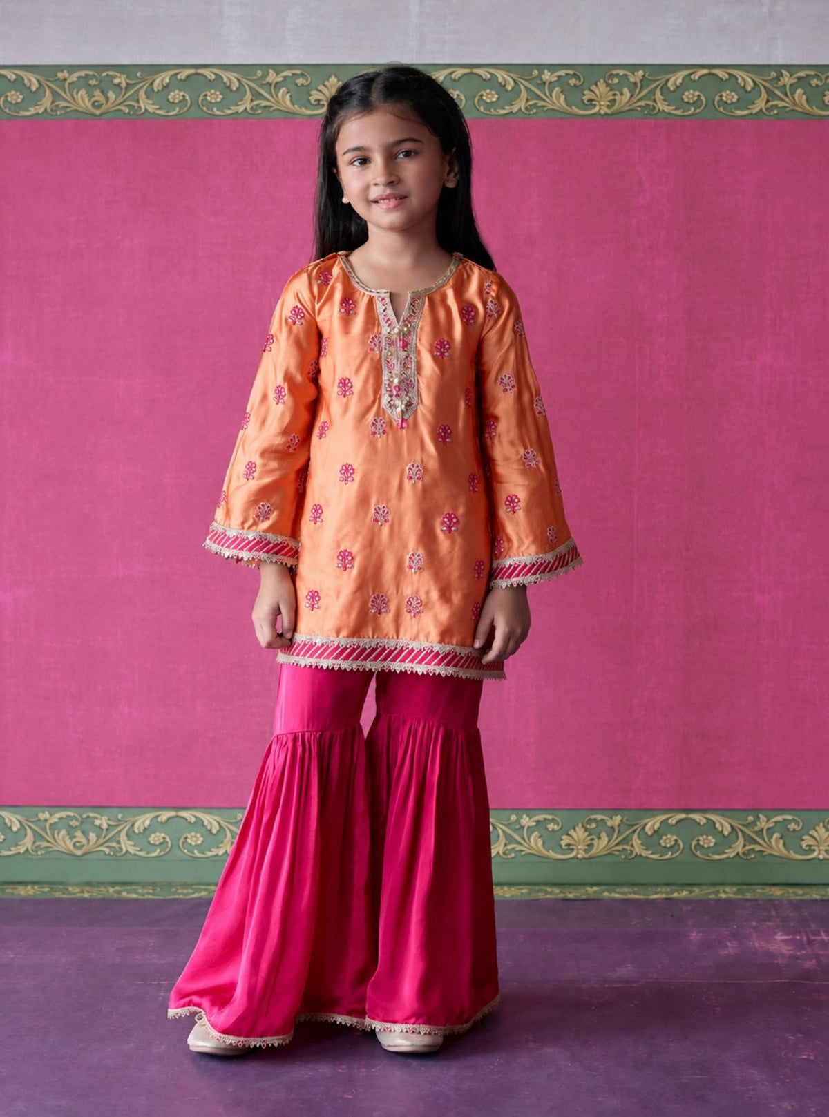 Tavi Cupro satin Orange Kurta set