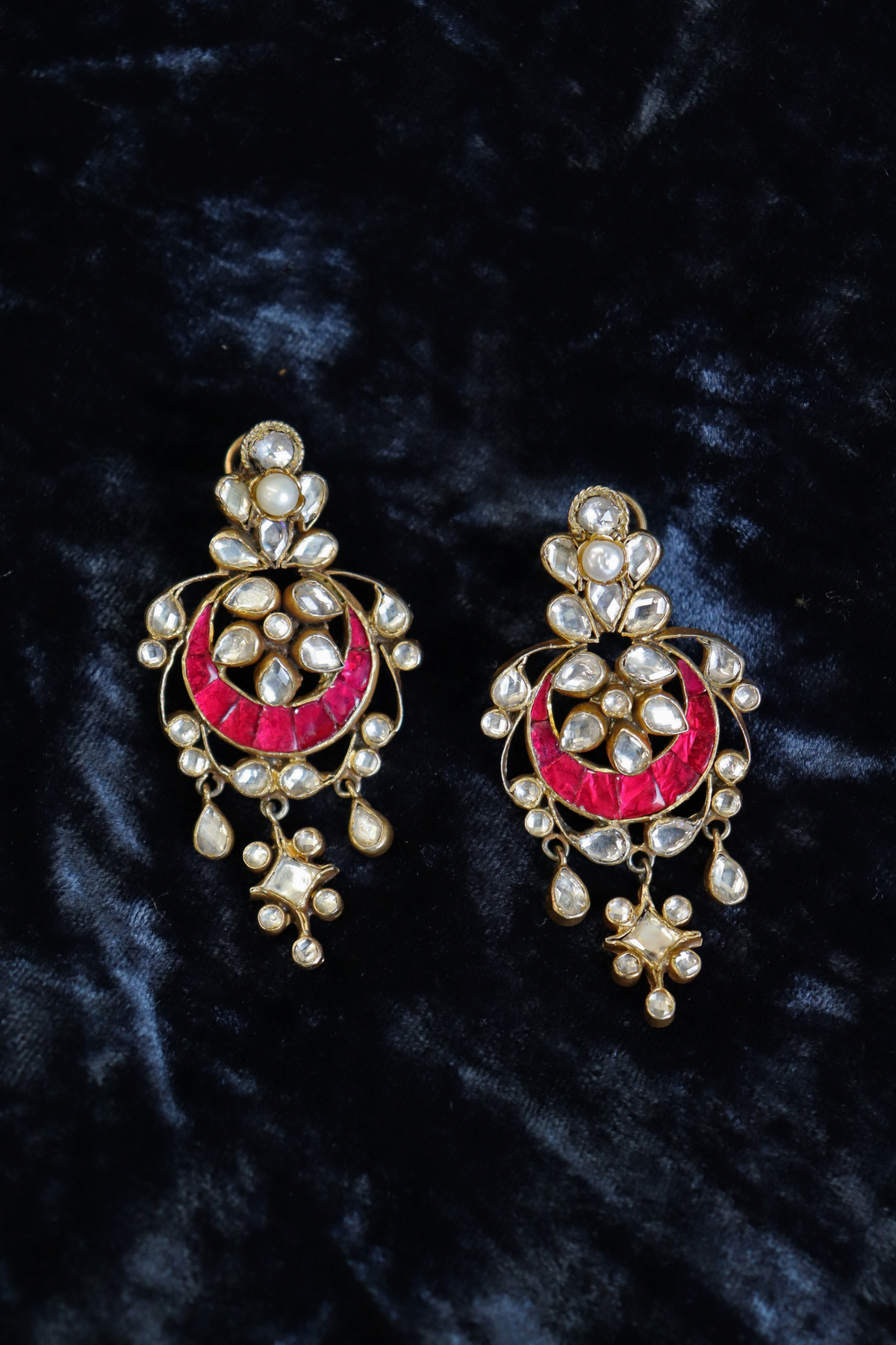 Pure Silver Floral Pink Polki Earrings
