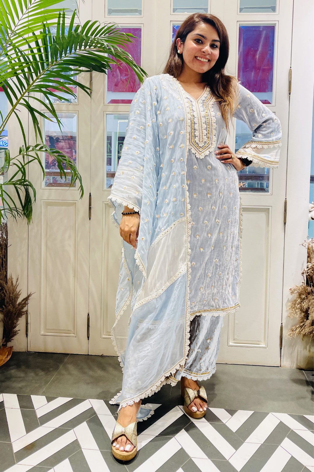 Eliza Velvet Blue Kurta Set