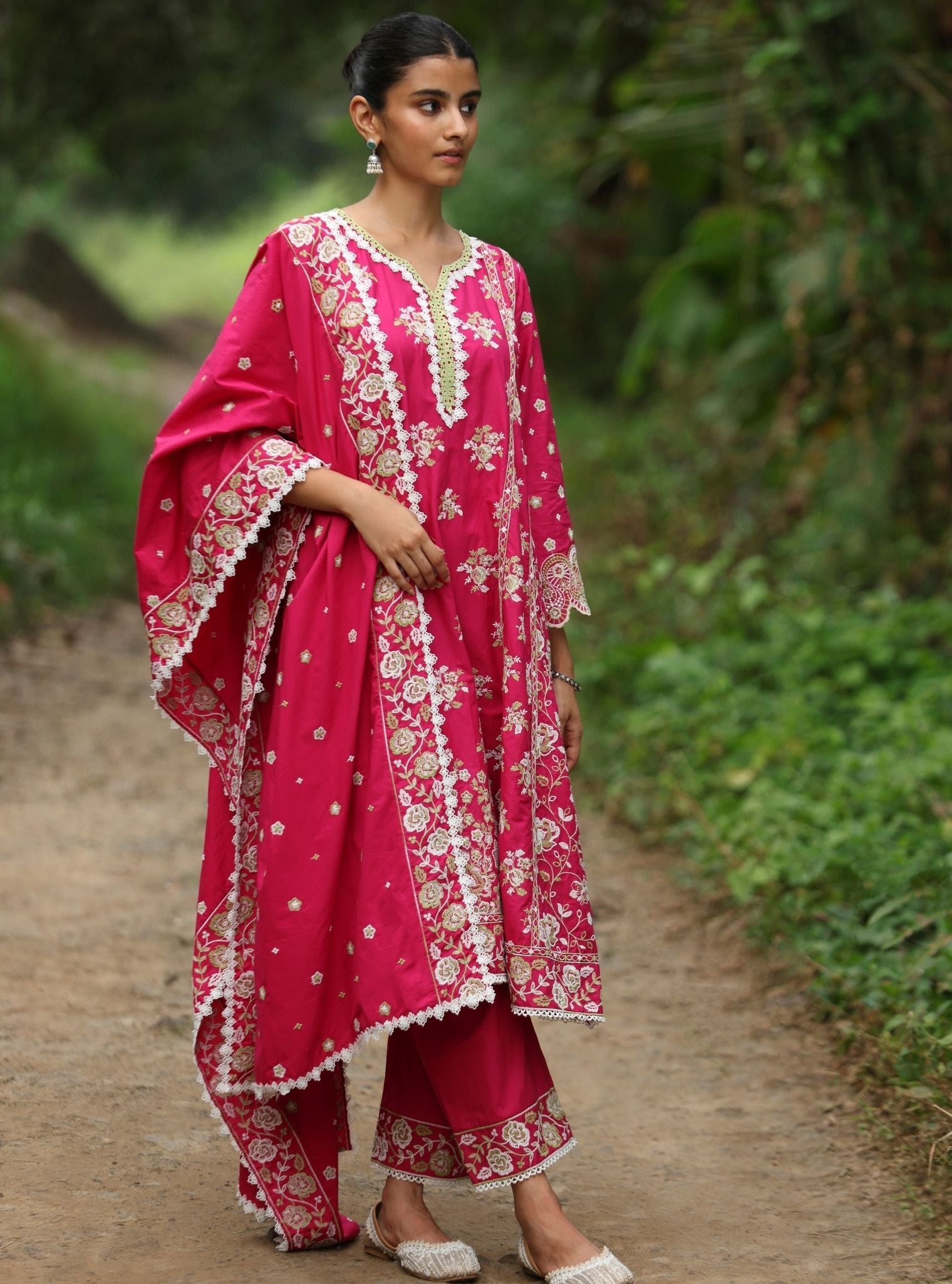 Aavya Supima Cotton Fuschia Anarkali Kurta Set