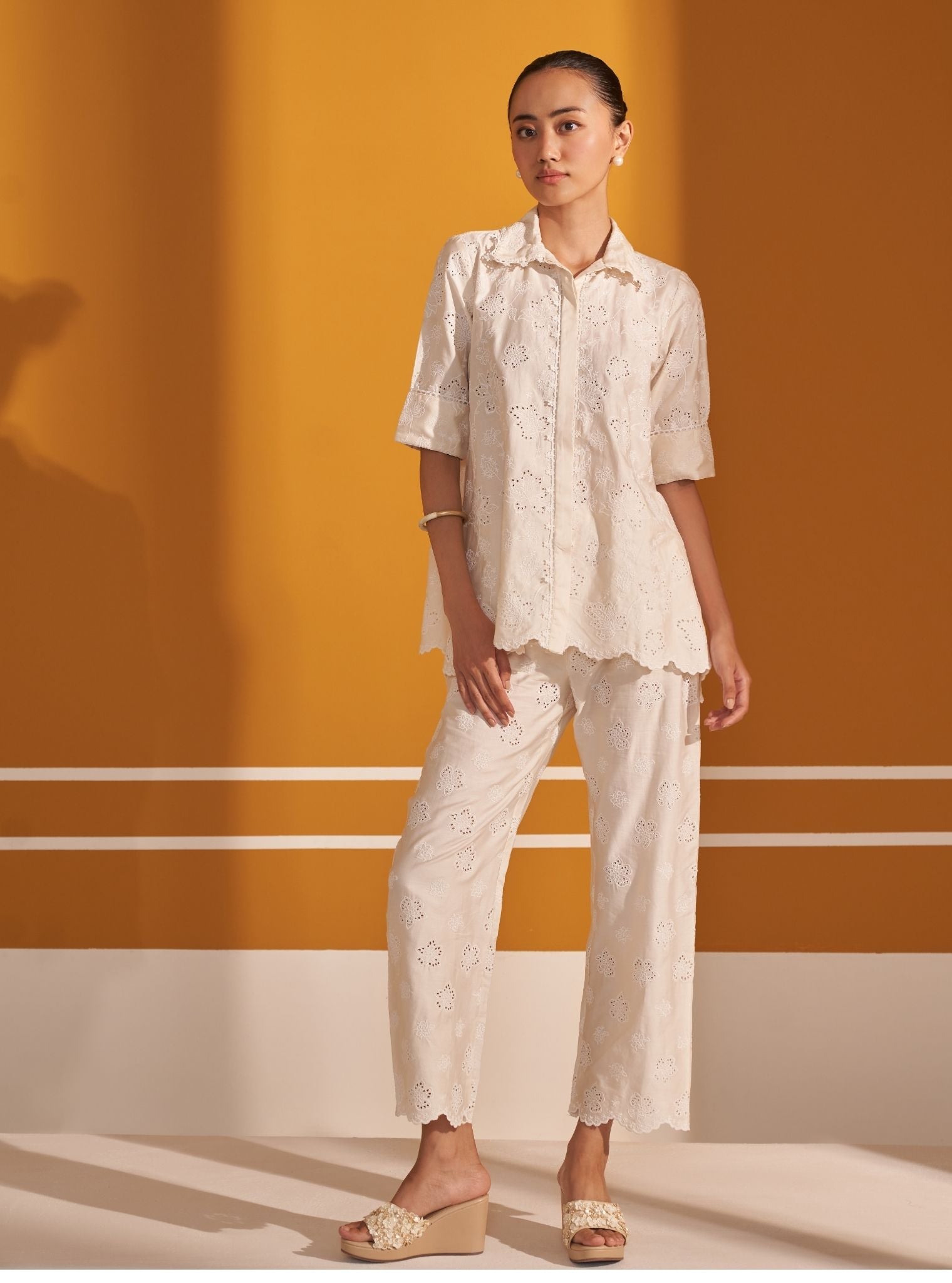 Roselyn Pima Satin Off White Co-ord Set