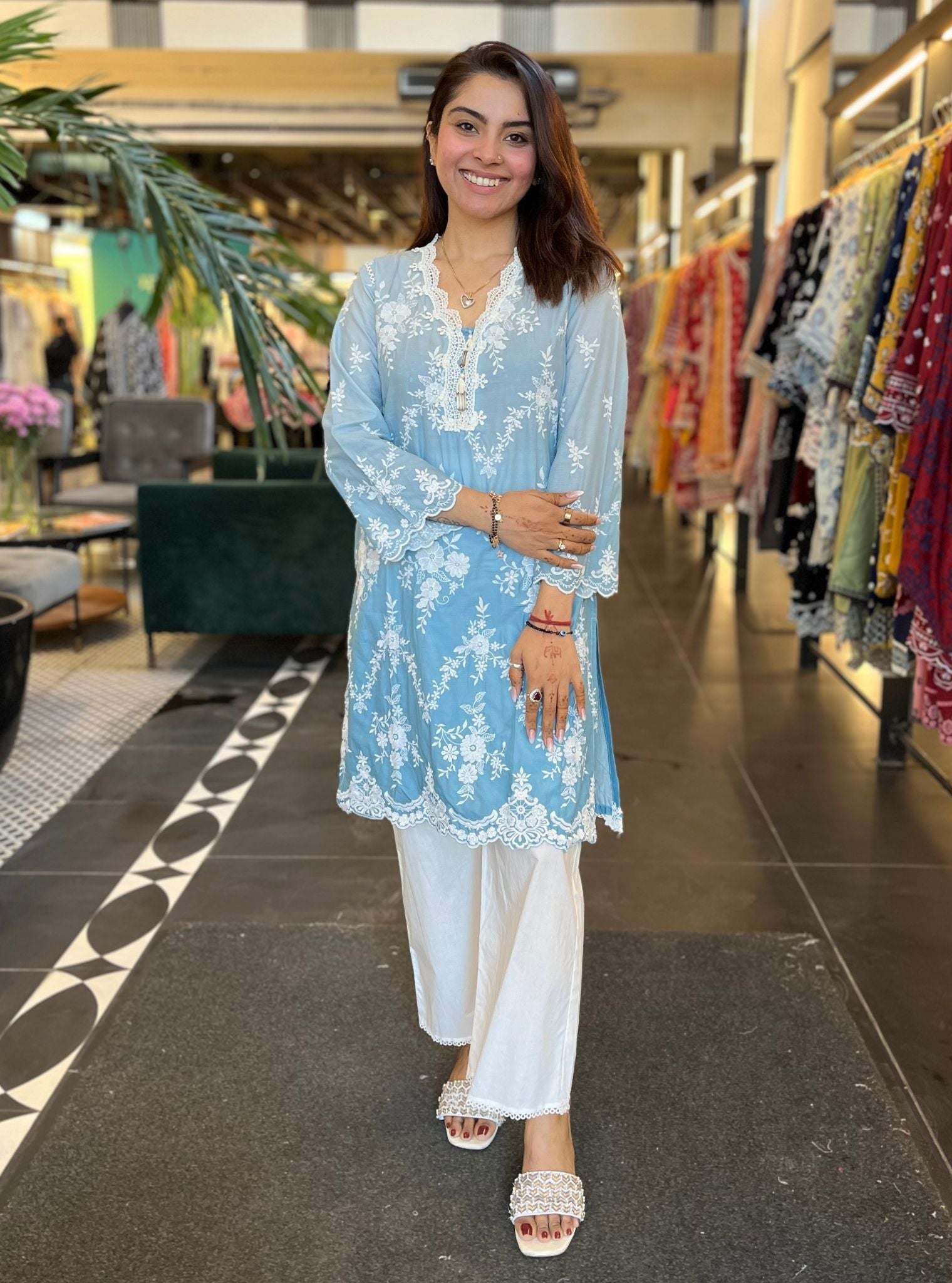 Mulmul Cotton Atrai Blue Kurta