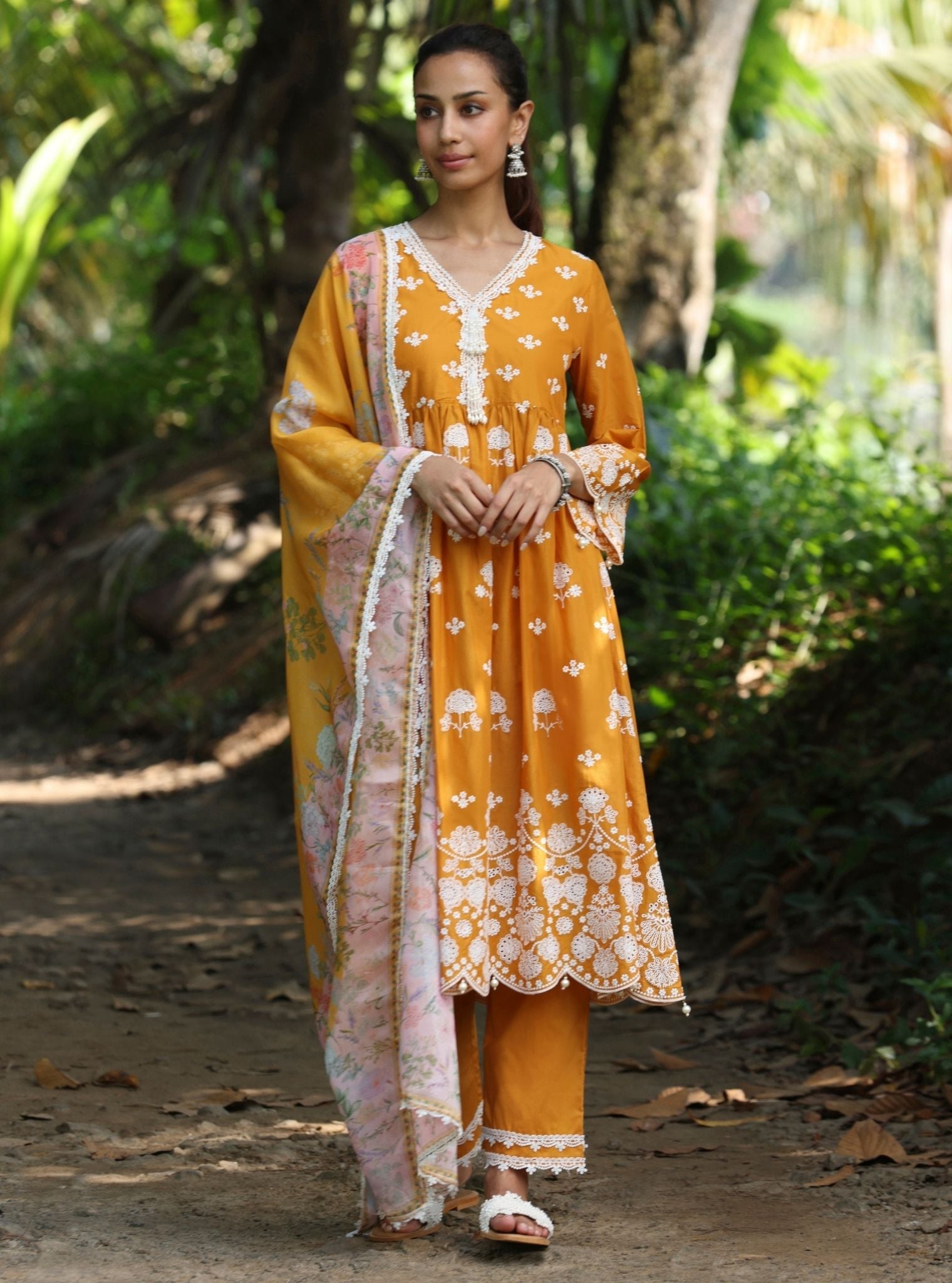 Mulmul Cotton Nilan Orange Kurta With Mulmul Cotton Nilan Orange Pant