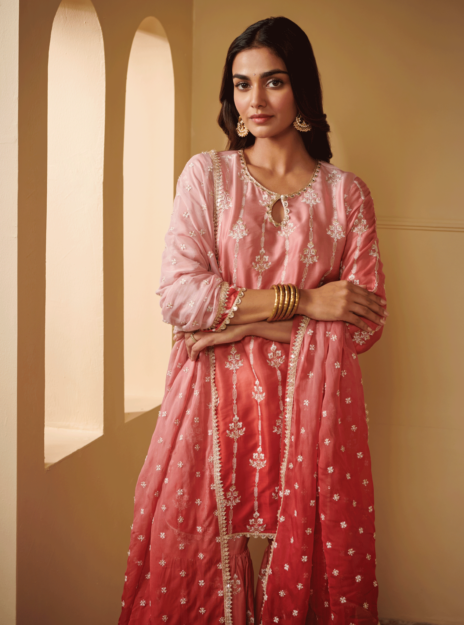 Mulmul Cupro Silk Nurvi Pink Kurta With Nurvi Pink Garara