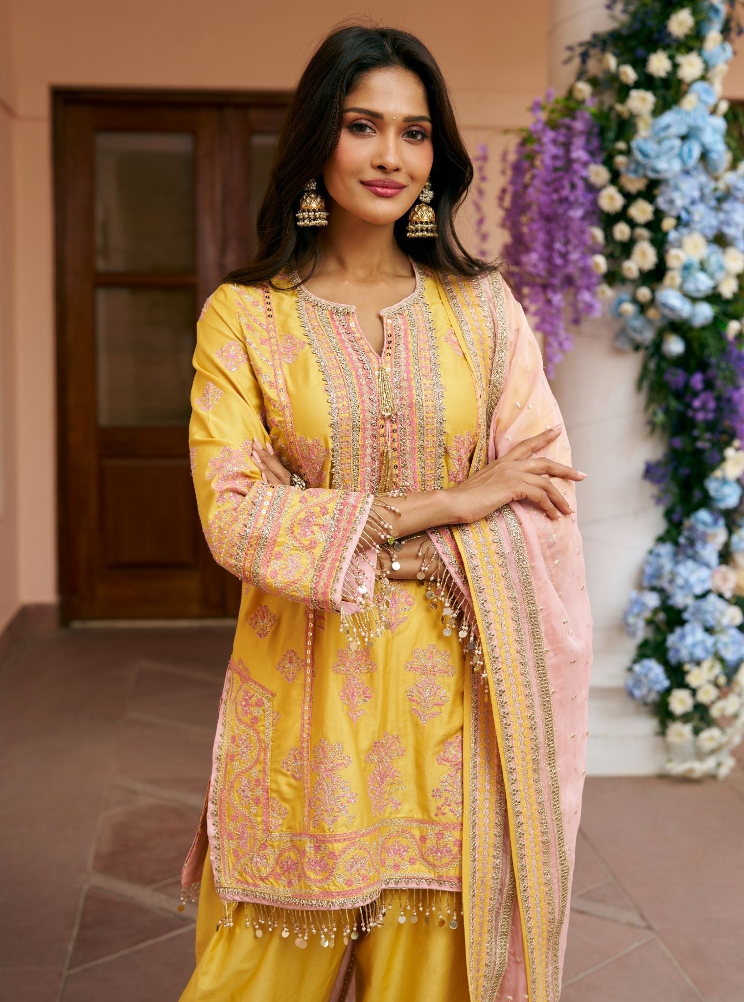 Khumari Pima Satin Mustard Kurta Set