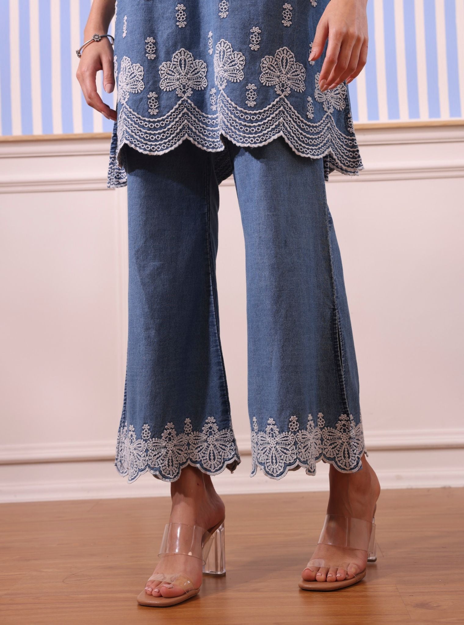 Mulmul Dante Denim Kurta With Mulmul Dante Denim Pant