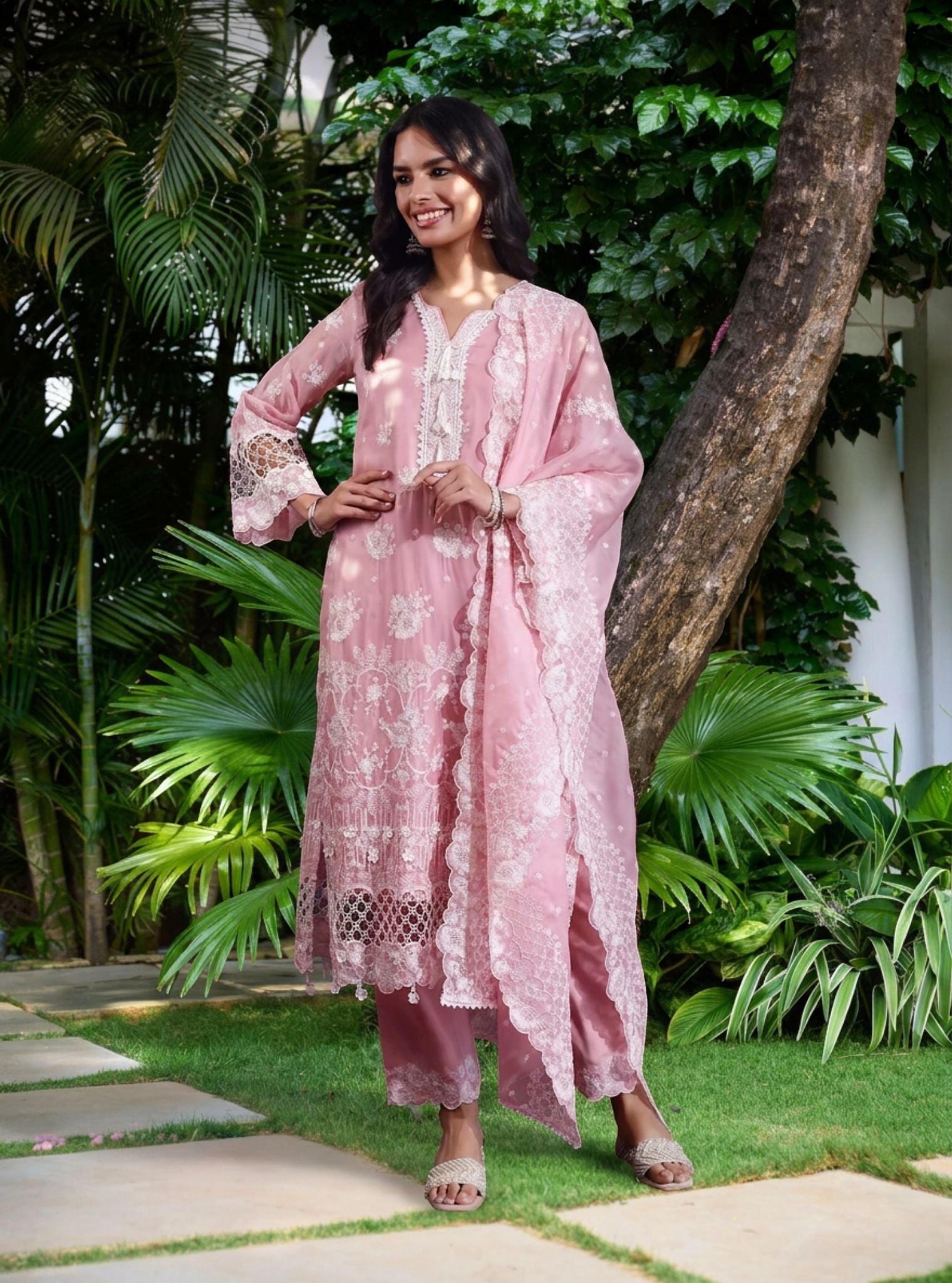 Ina Organza Onion Pink Kurta Set