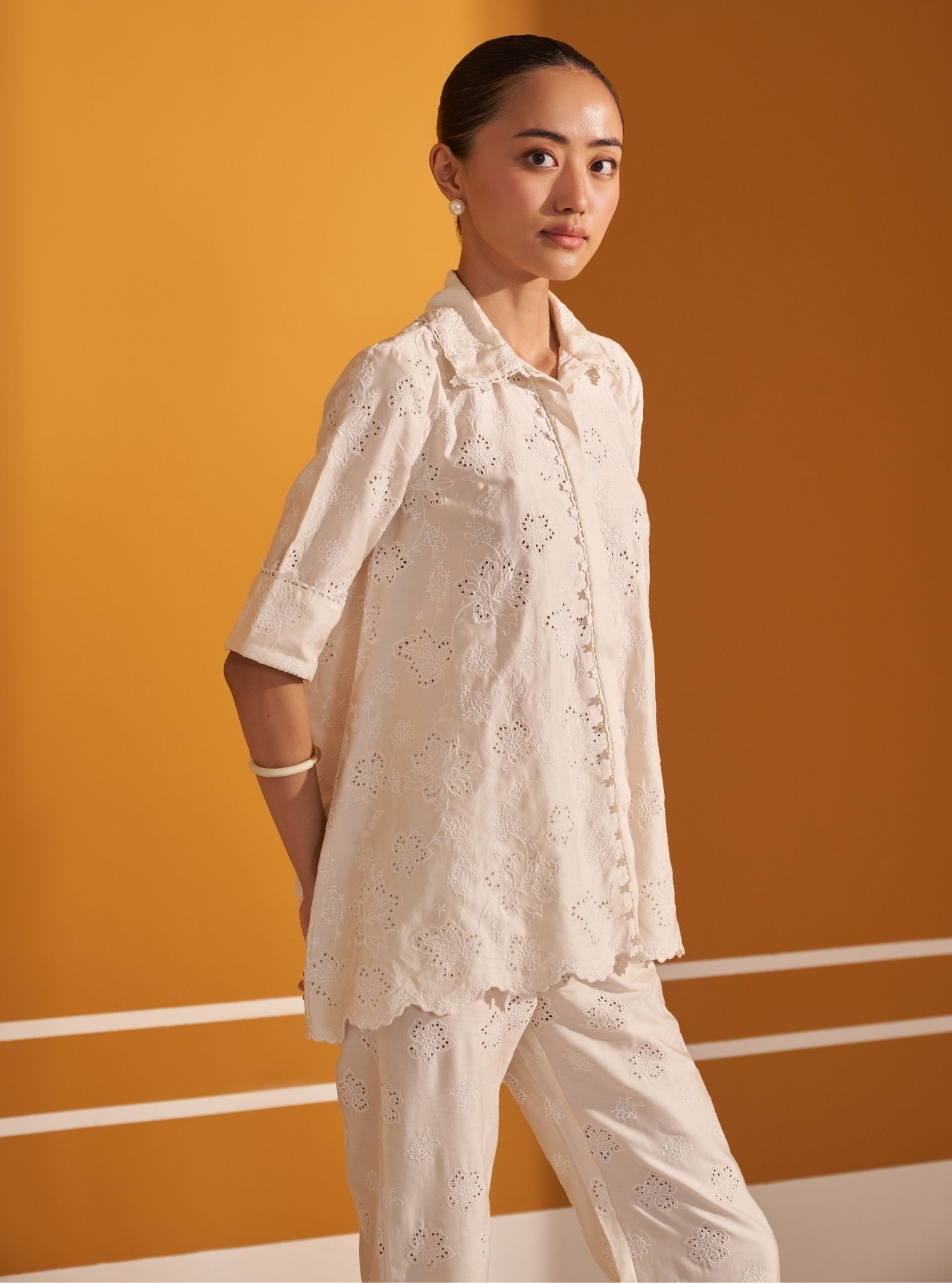 Roselyn Pima Satin Off White Co-ord Set