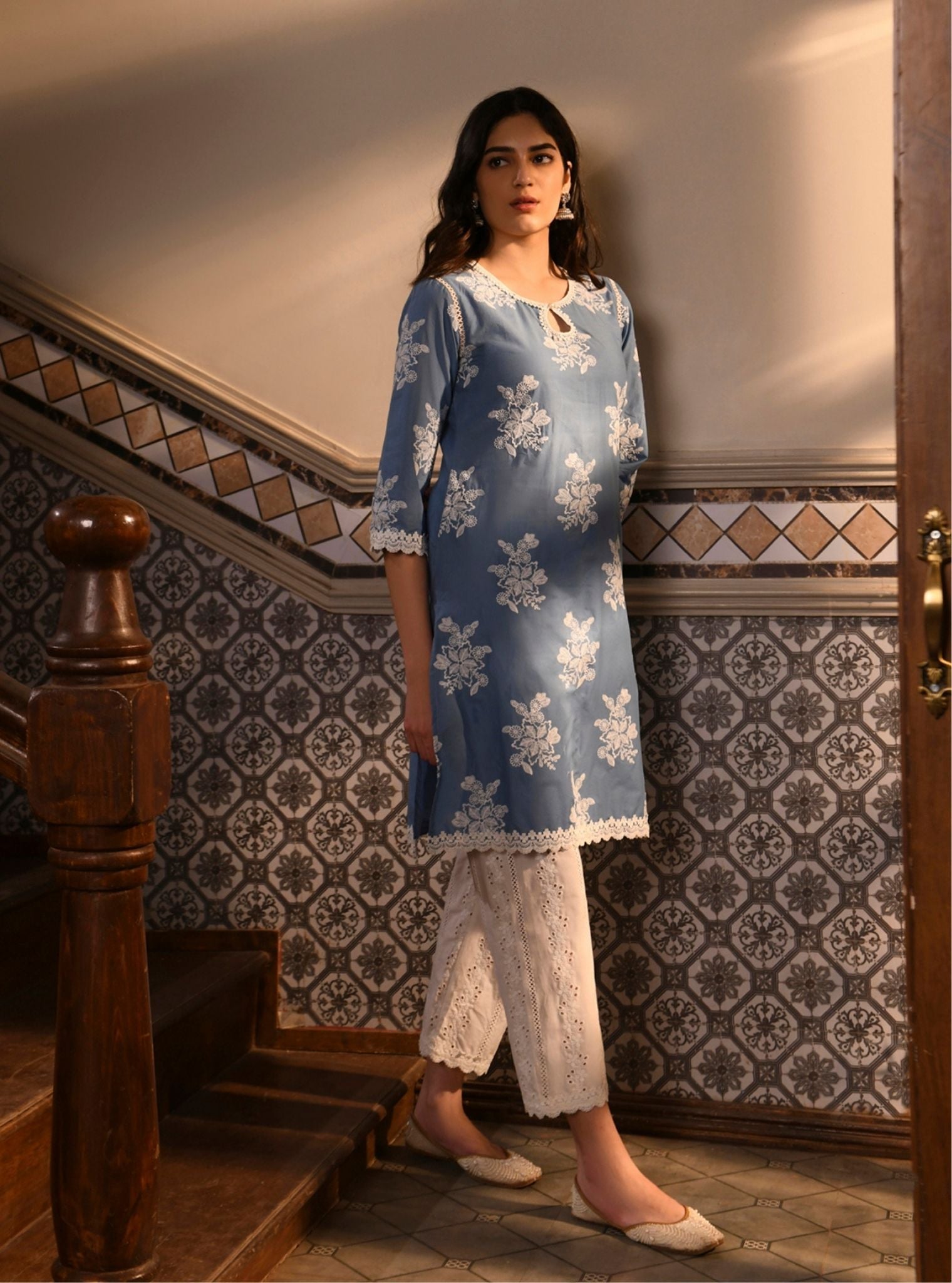 Mulmul Cotton Ayda Denim Kurta