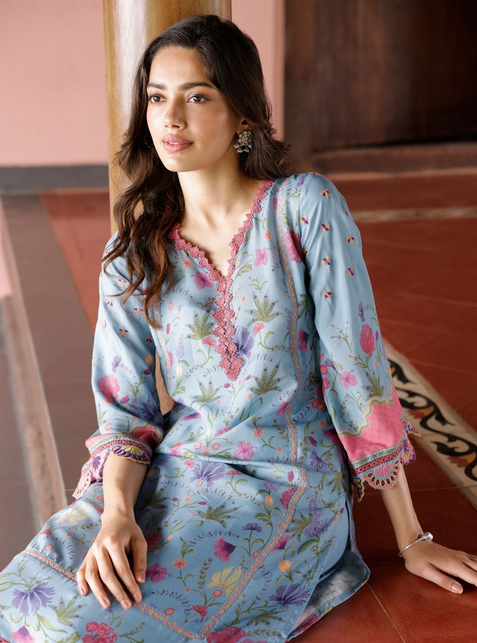 Alya Lawn Printed Blue Kurta Set