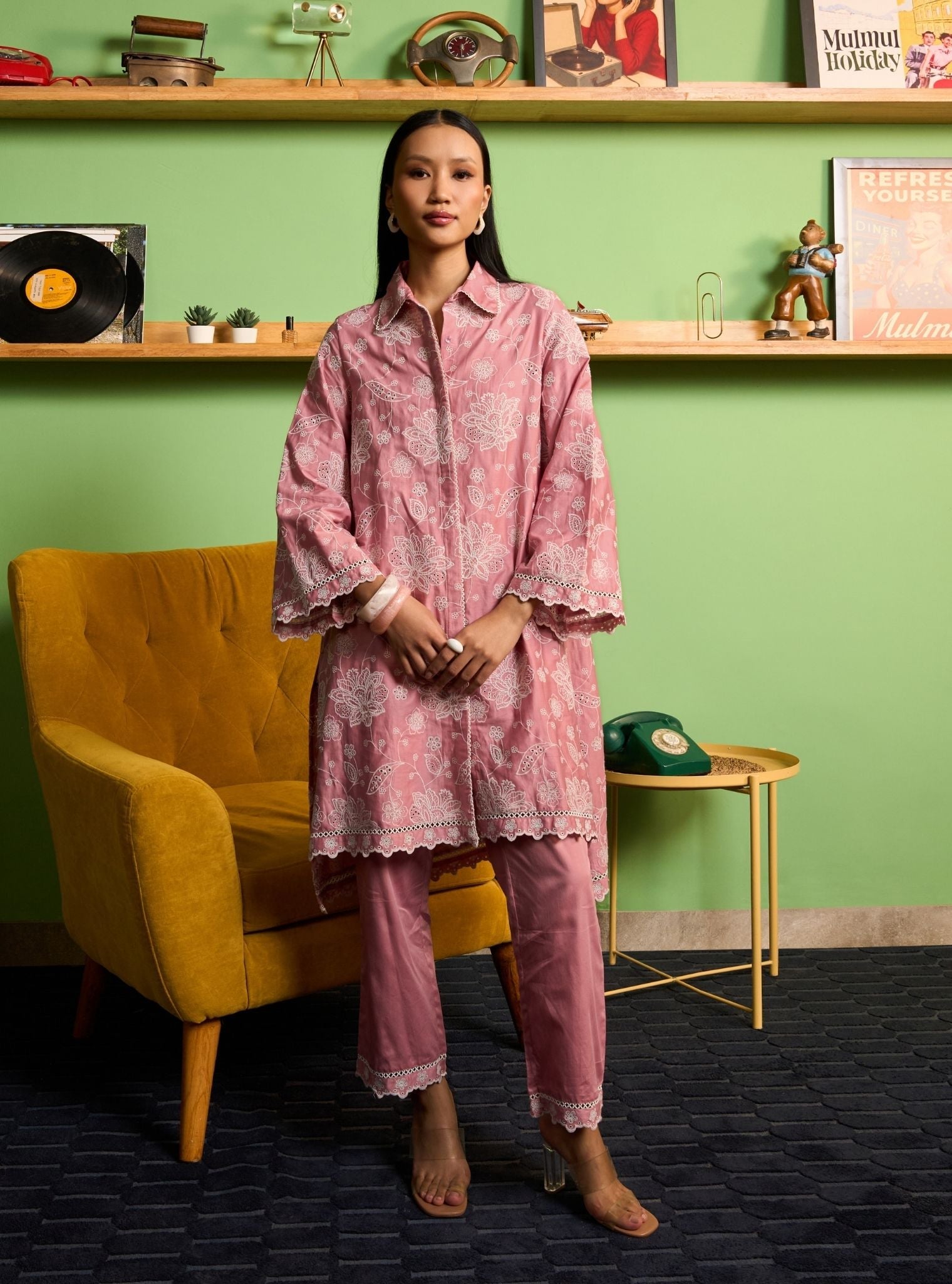 Ziri Pima Satin Onion Pink Kurta Shirt Set