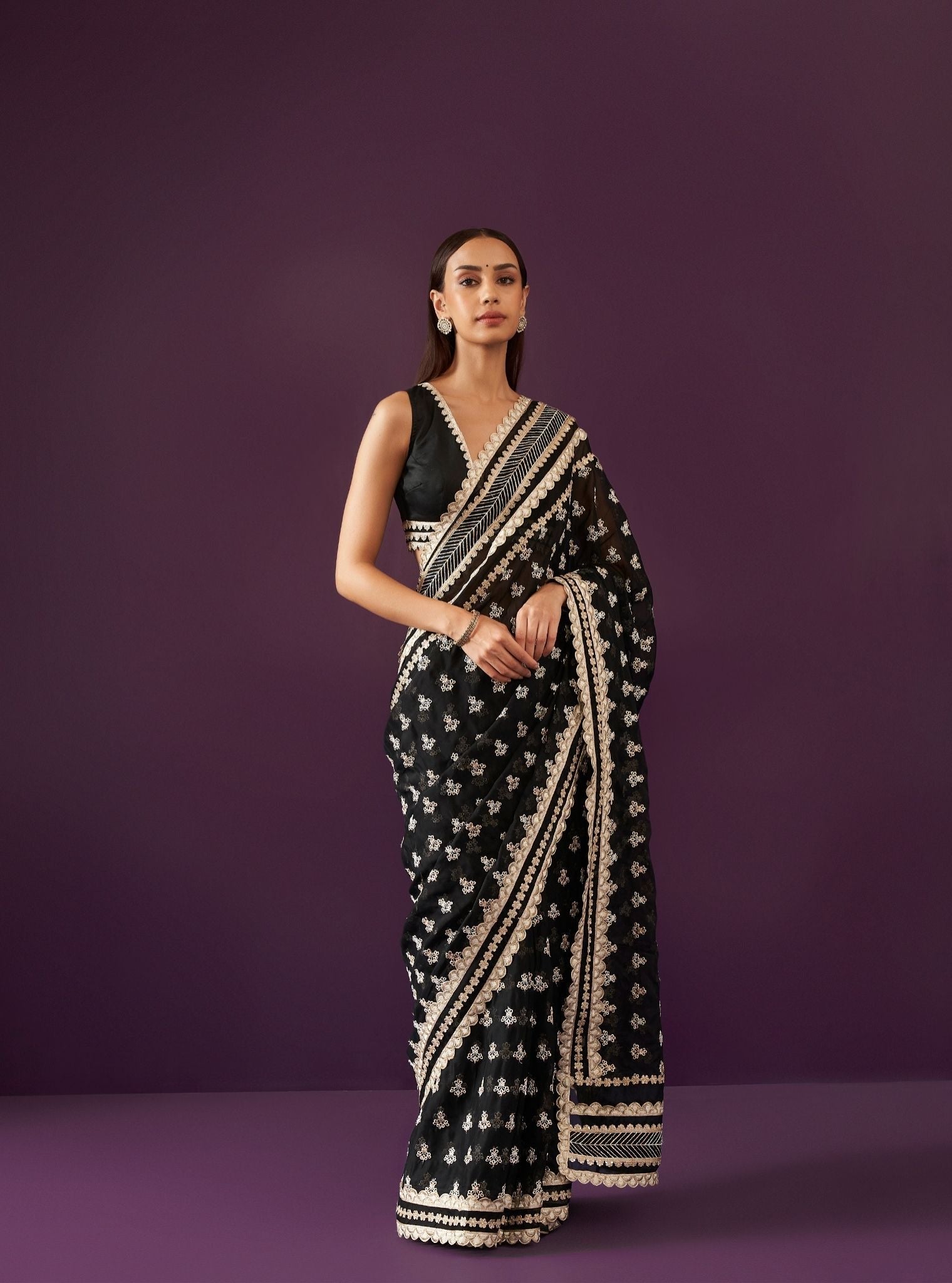 Mulmul Organza Miah Black Saree