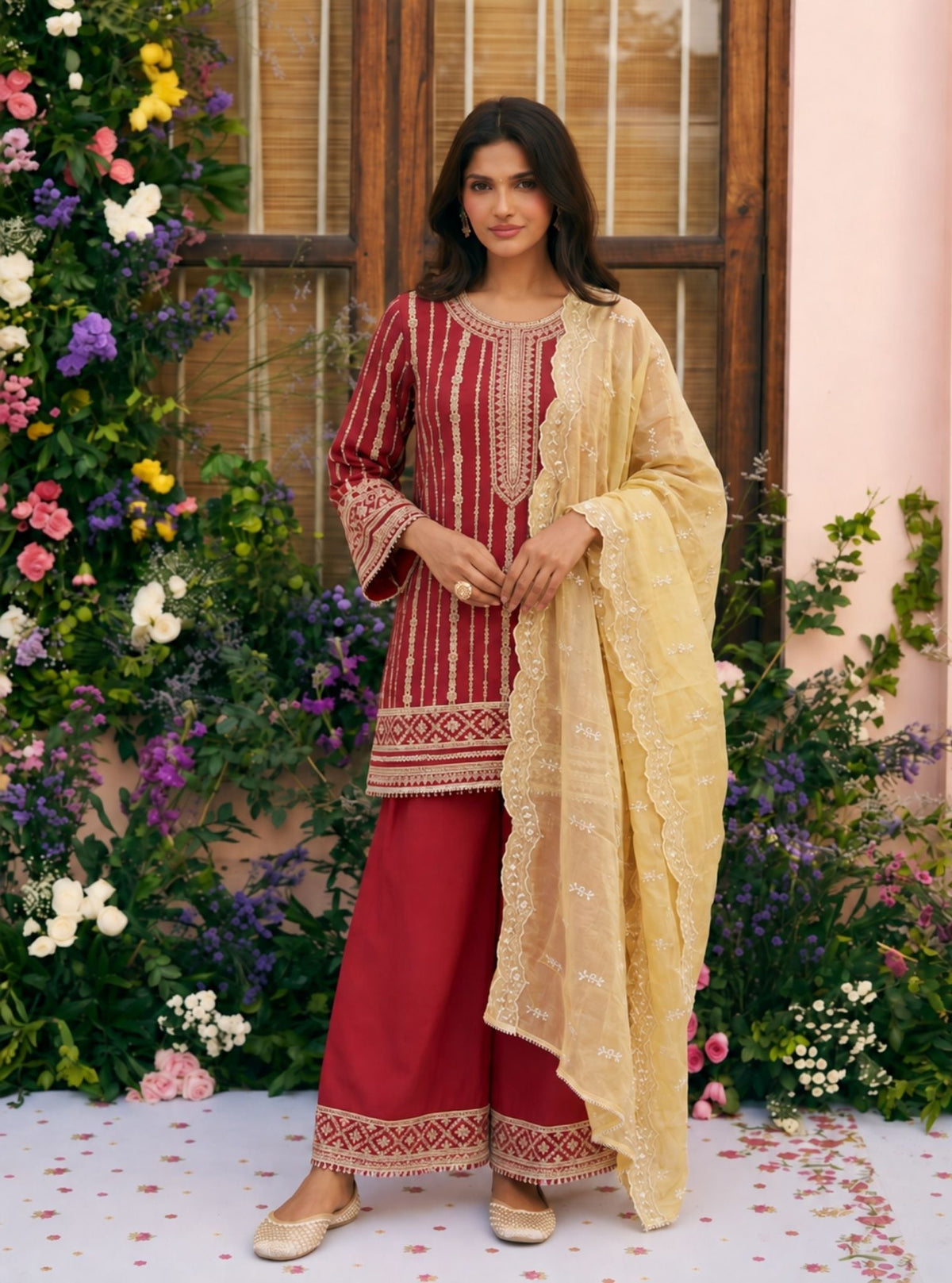 Jhumri Crepe Red Kurta Set