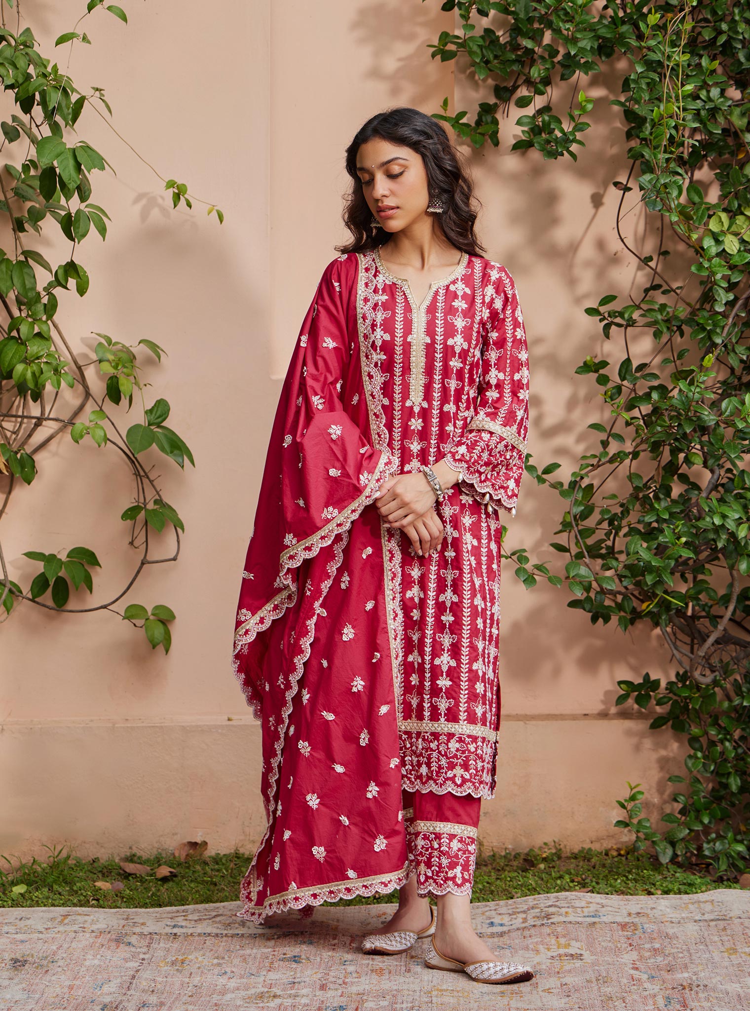 Mulmul Arfi Red Dupatta