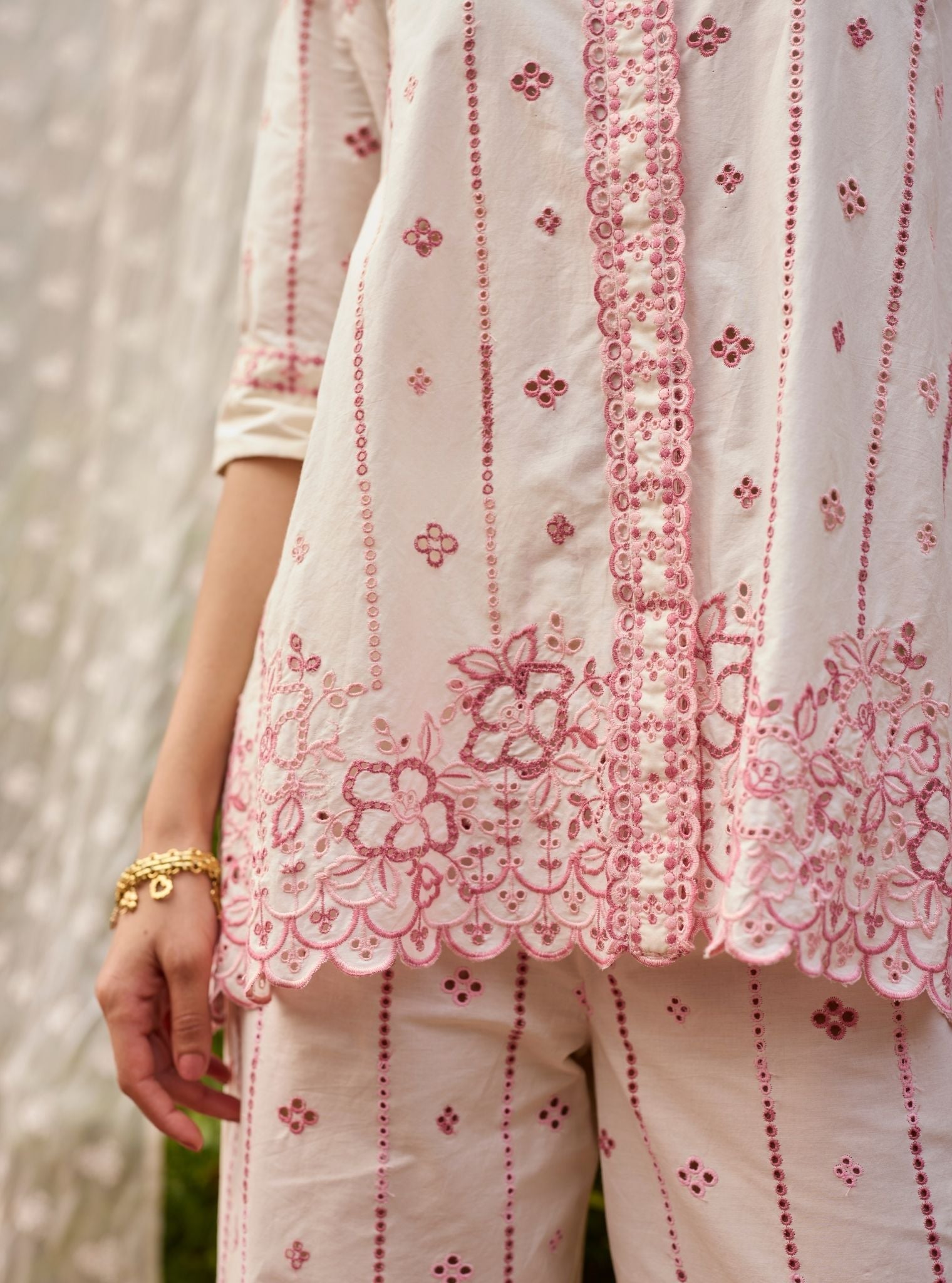 Tamara Supima Cotton Off White & Pink Co-ord Set