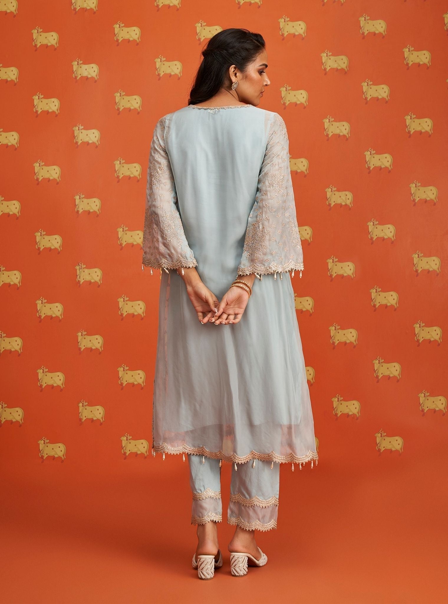Suwanni Organza Light Blue Kurta Set