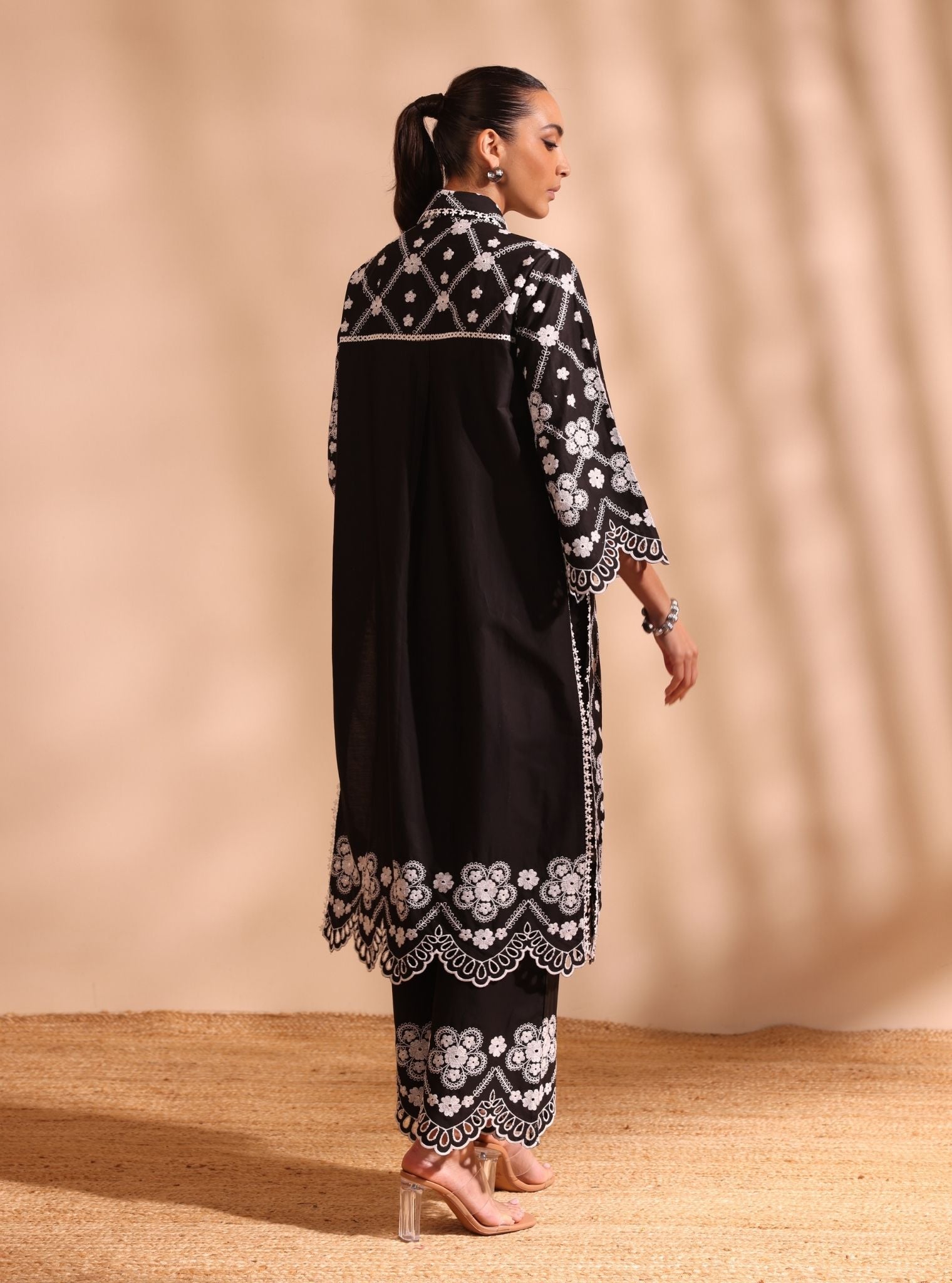 Mulmul Cotton Magnus Black Kurta With Mulmul Cotton Magnus Black Kurta