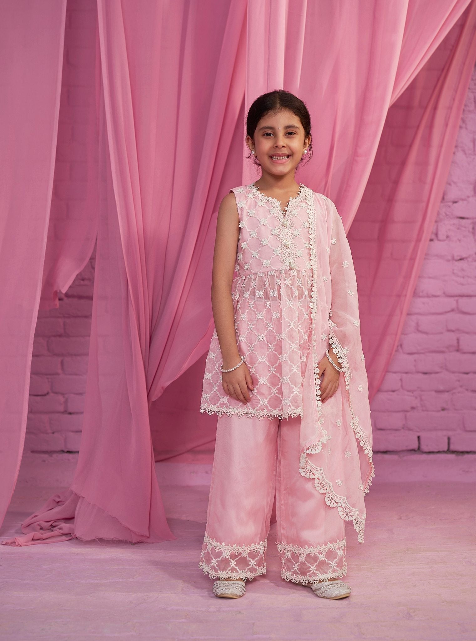 Mulmul Organza Melati Pink Kurta With Mulmul Organza Melati Pink Pant