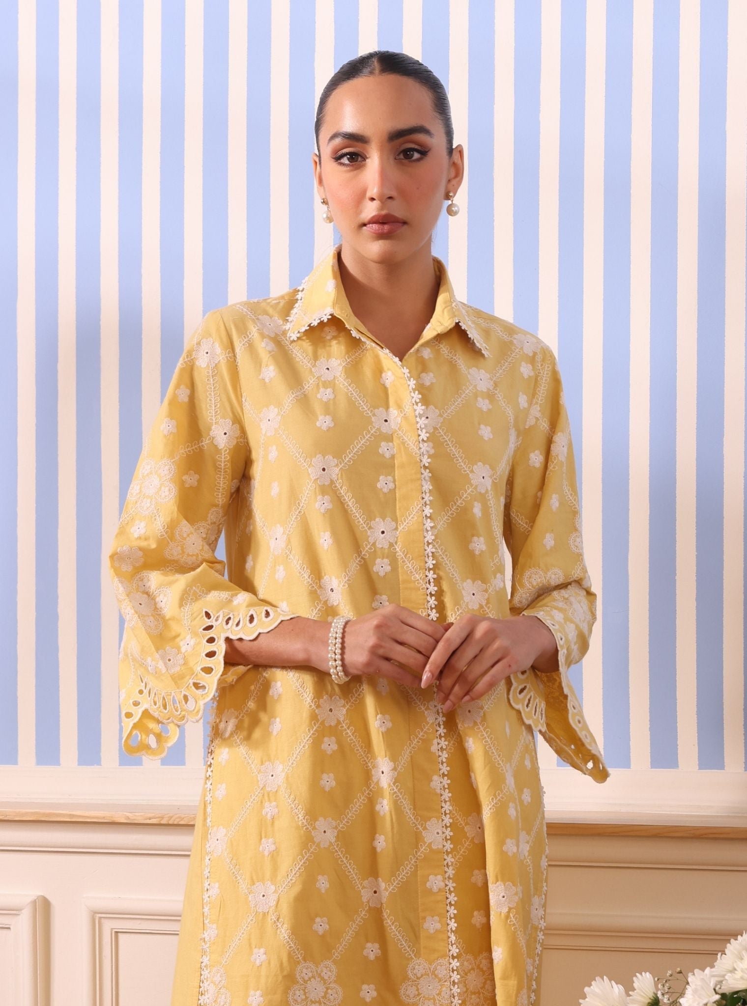 Mulmul Cotton Magnus Yellow Kurta With Mulmul Cotton Magnus Yellow Kurta