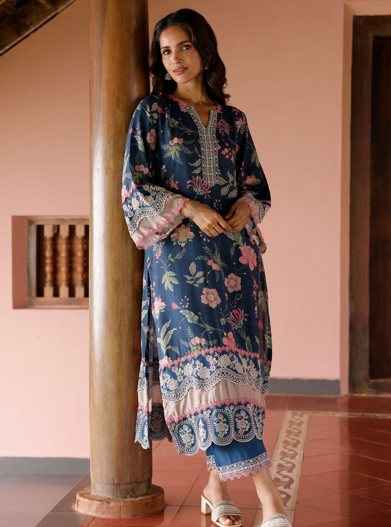 Rohi Lawn Printed Navy Kurta Set