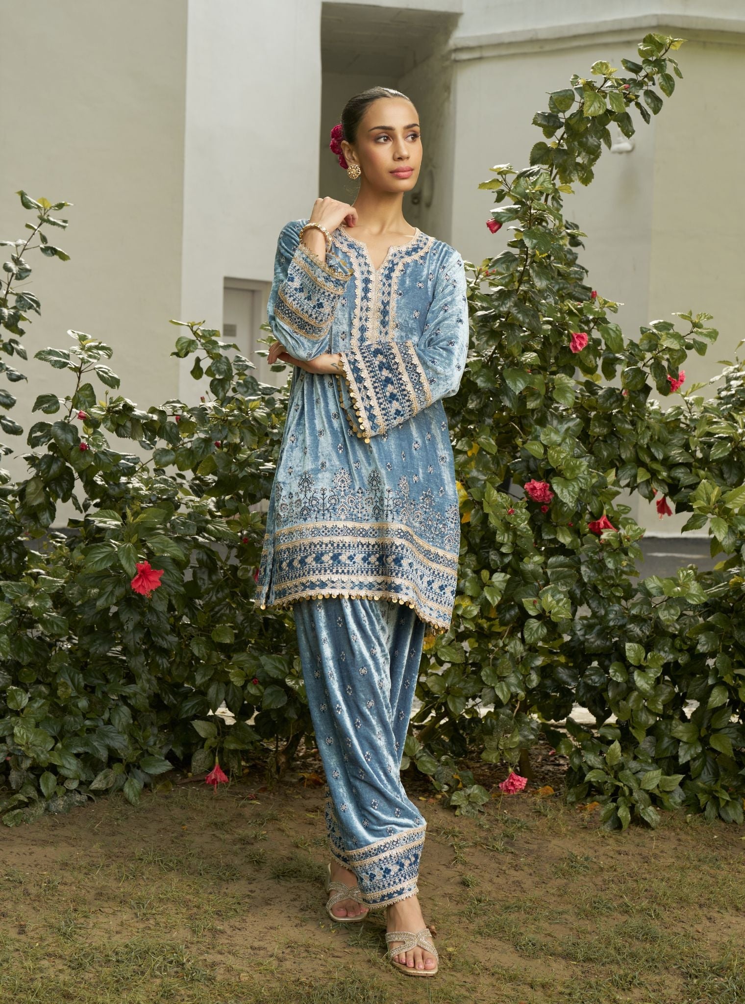 Tami Velvet Denim Kurta Set