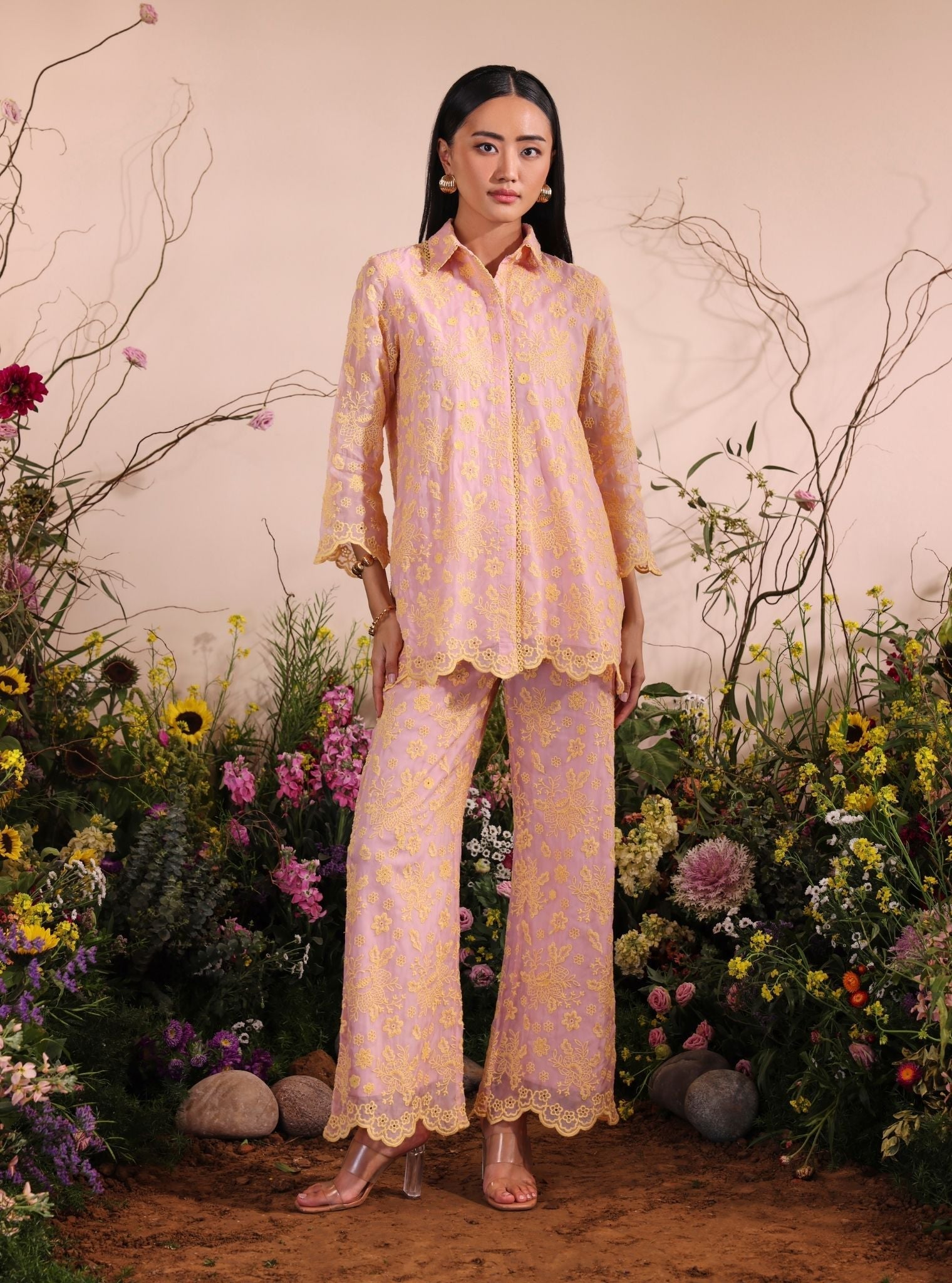Mulmul Organza Lev Pink Shirt With Mulmul Organza Lev Pink Shirt