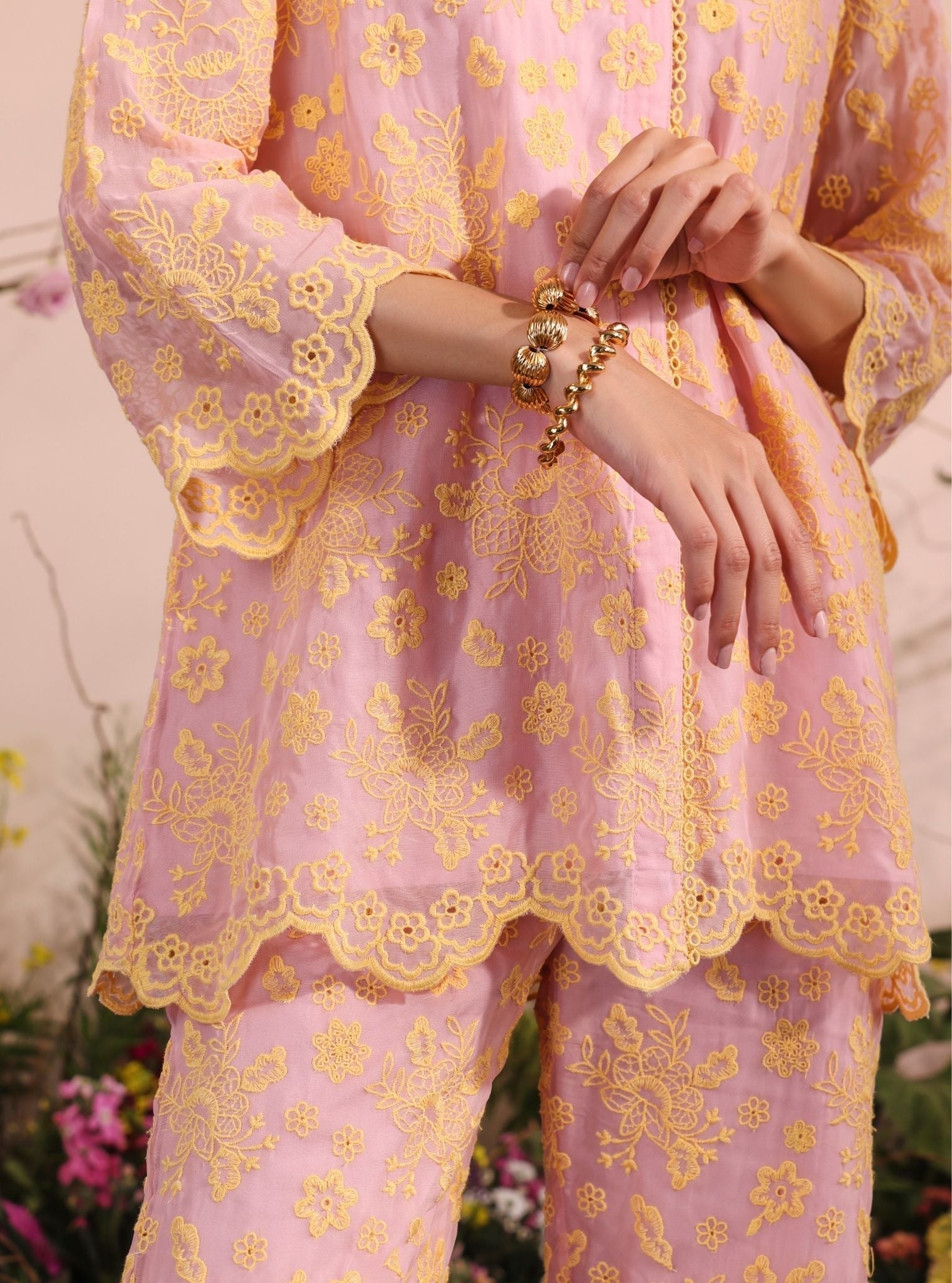 Mulmul Organza Lev Pink Shirt With Mulmul Organza Lev Pink Shirt
