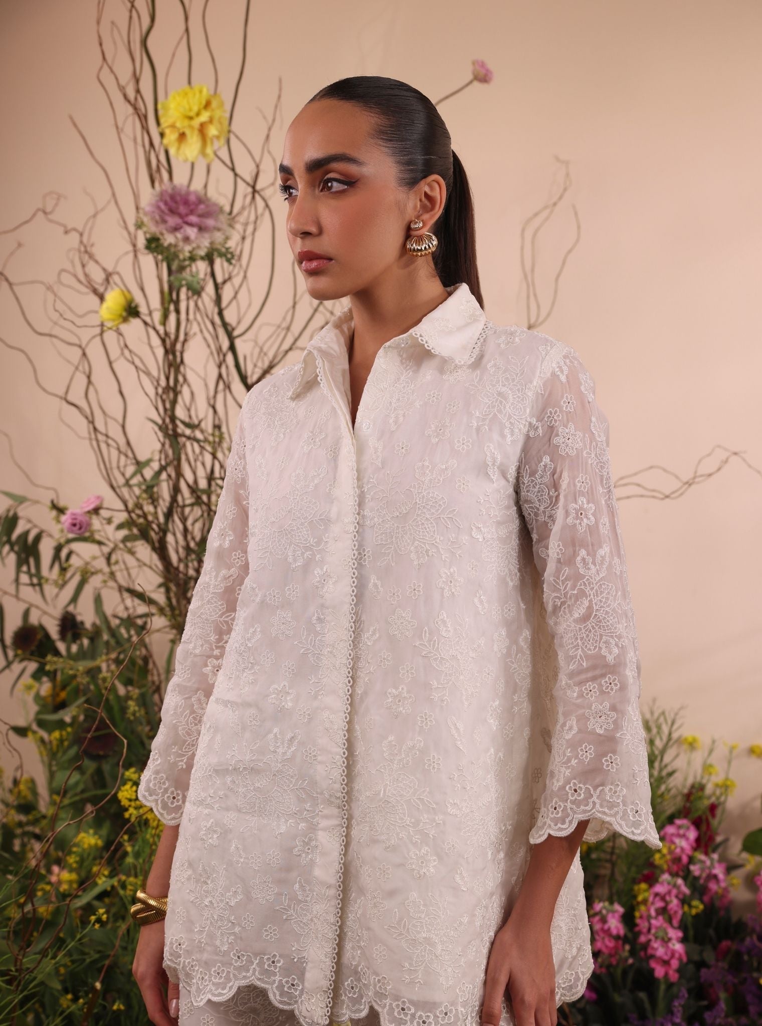 Mulmul Organza Lev Off White Shirt With Mulmul Organza Lev Off White Shirt