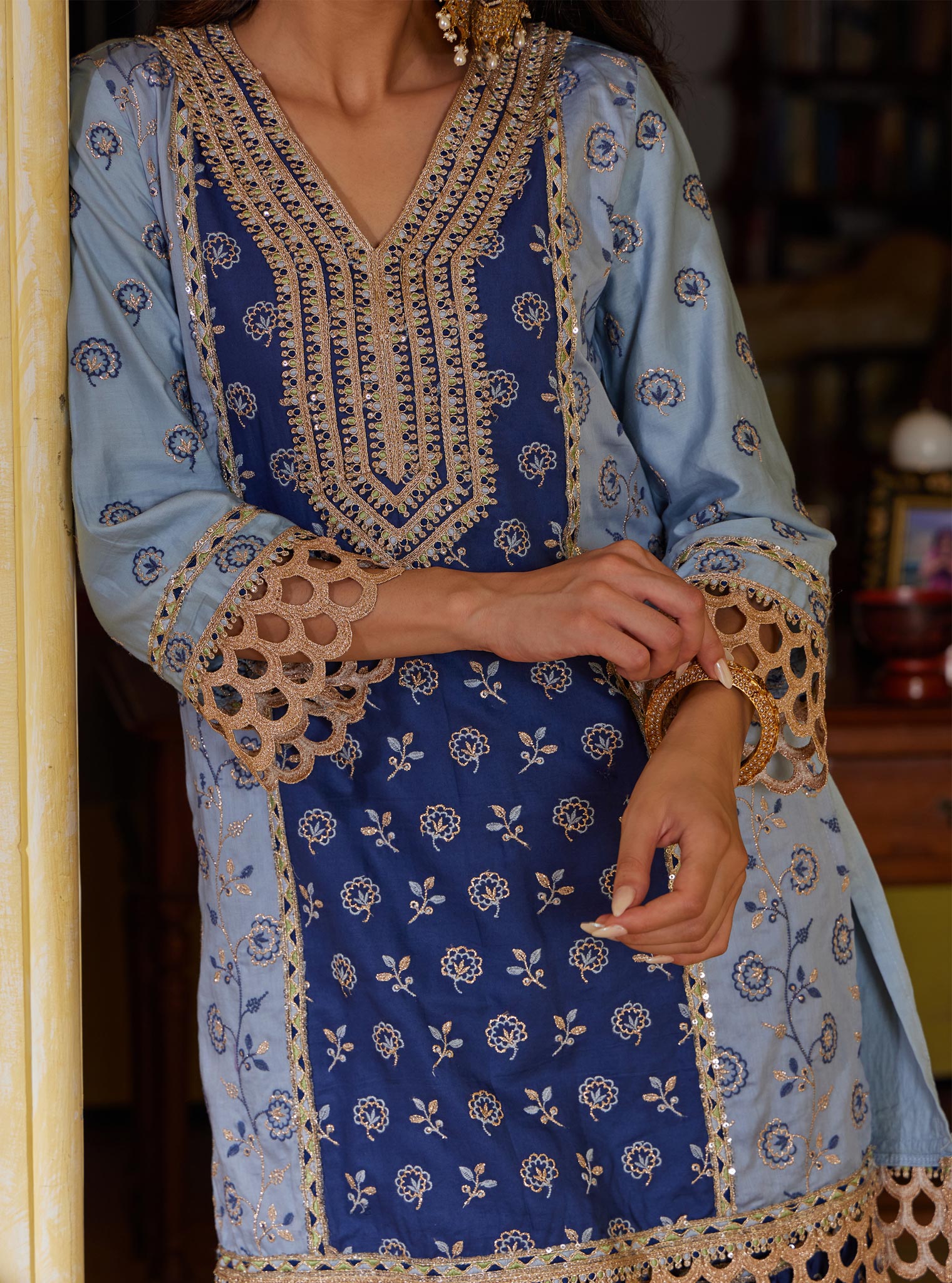 Mulmul Pima Pravi Blue Kurta with Mulmul Pima Pravi Blue Pant