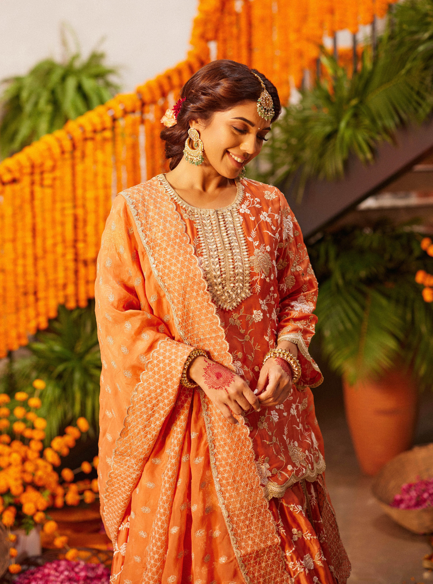 Mulmul Organza Satin Fitoor Burnt Orange Kurta With Mulmul Organza Satin Fitoor Burnt Orange Lehenga