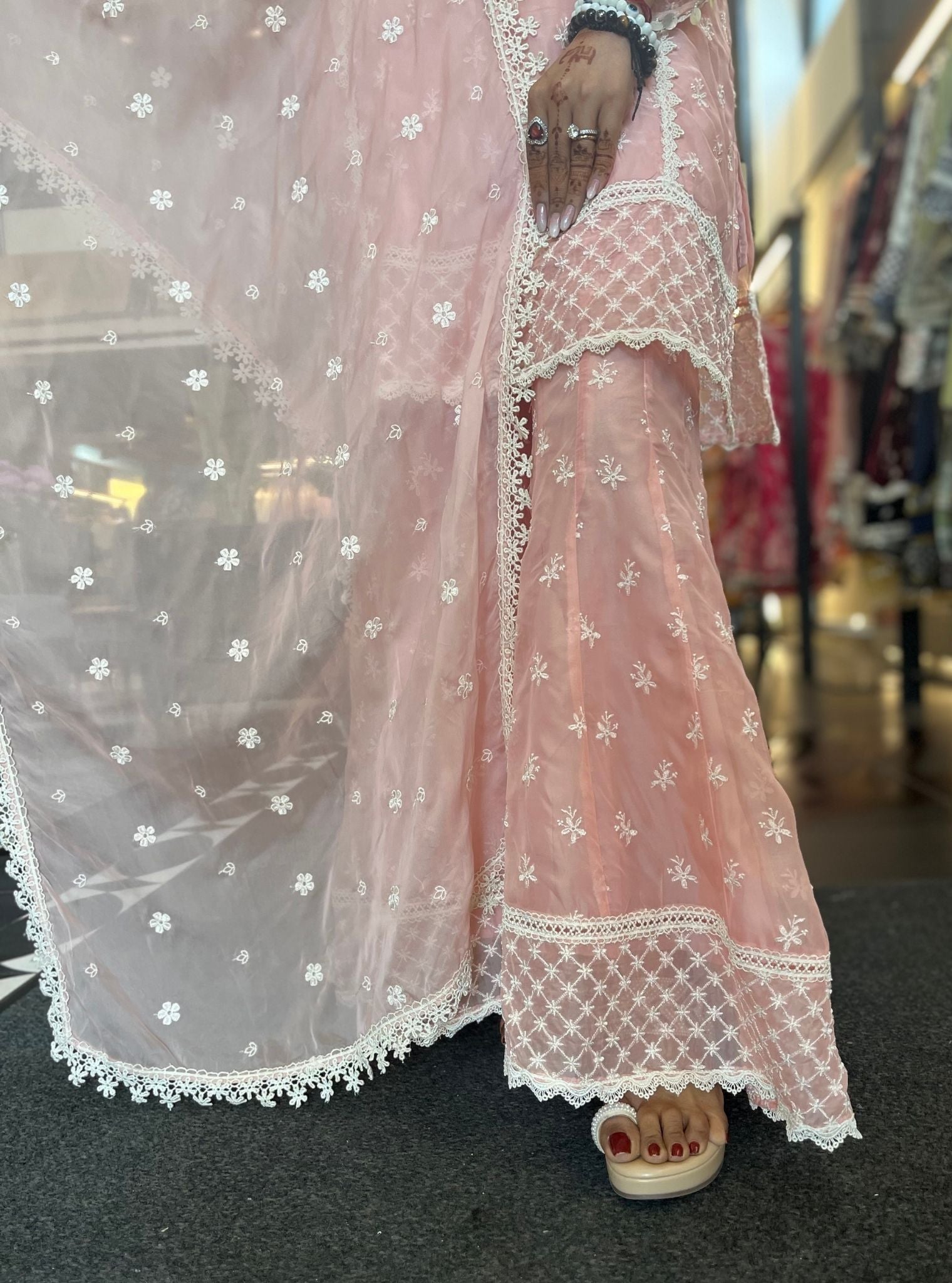 Mulmul Organza Raaga Pink Kurta With Mulmul Organza Raaga Pink Pant