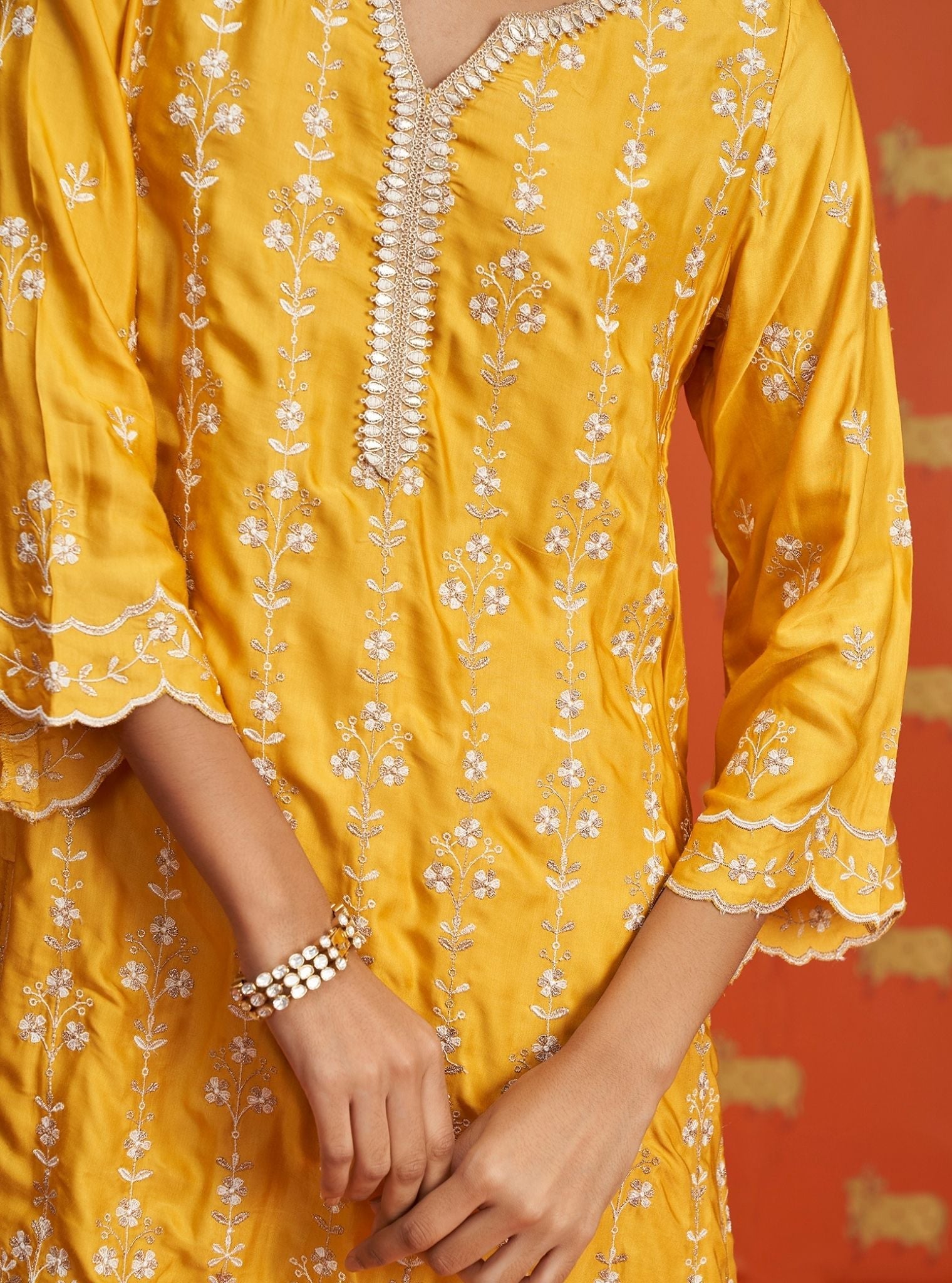 Tasanee Cupro Satin Yellow Kurta Set