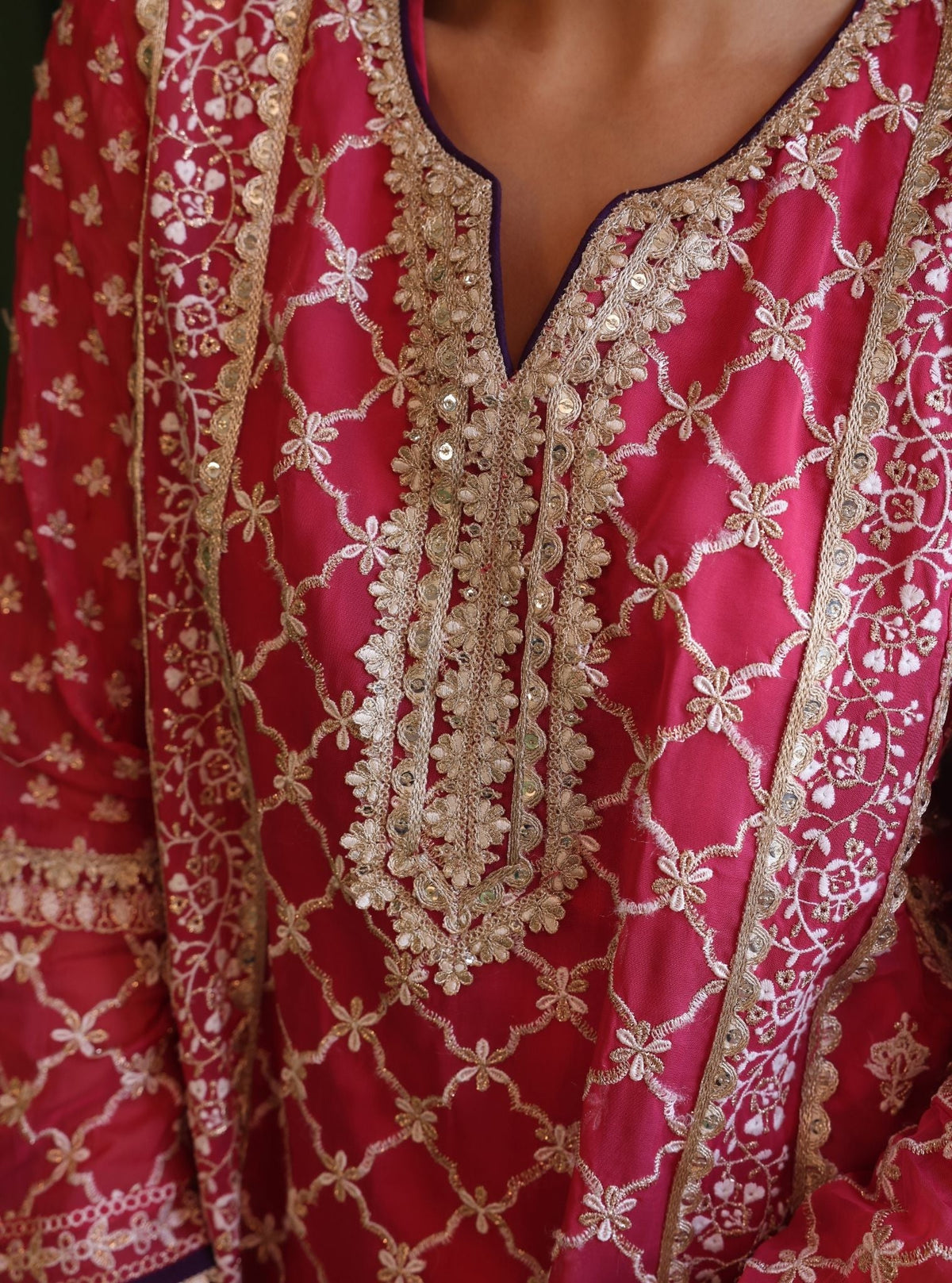 Suhana Organza Fuschia Kurta Set