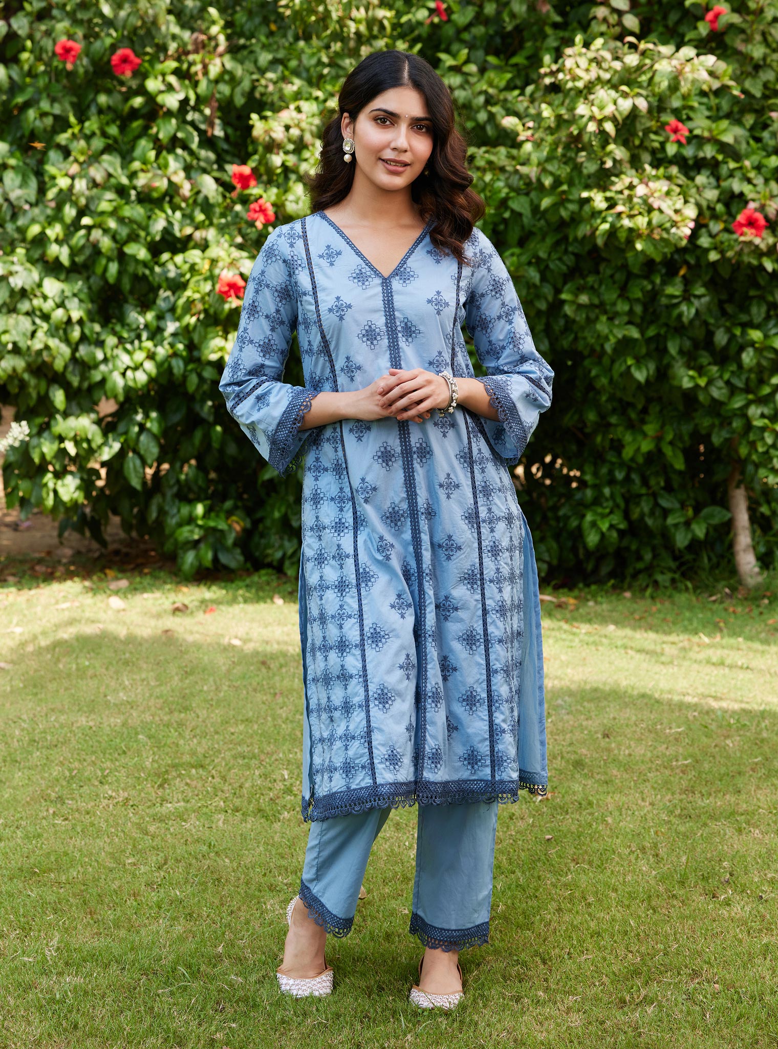 Mulmul Cotton Seher Dark Blue Kurta with Mulmul Cotton Seher Dark Blue Pant