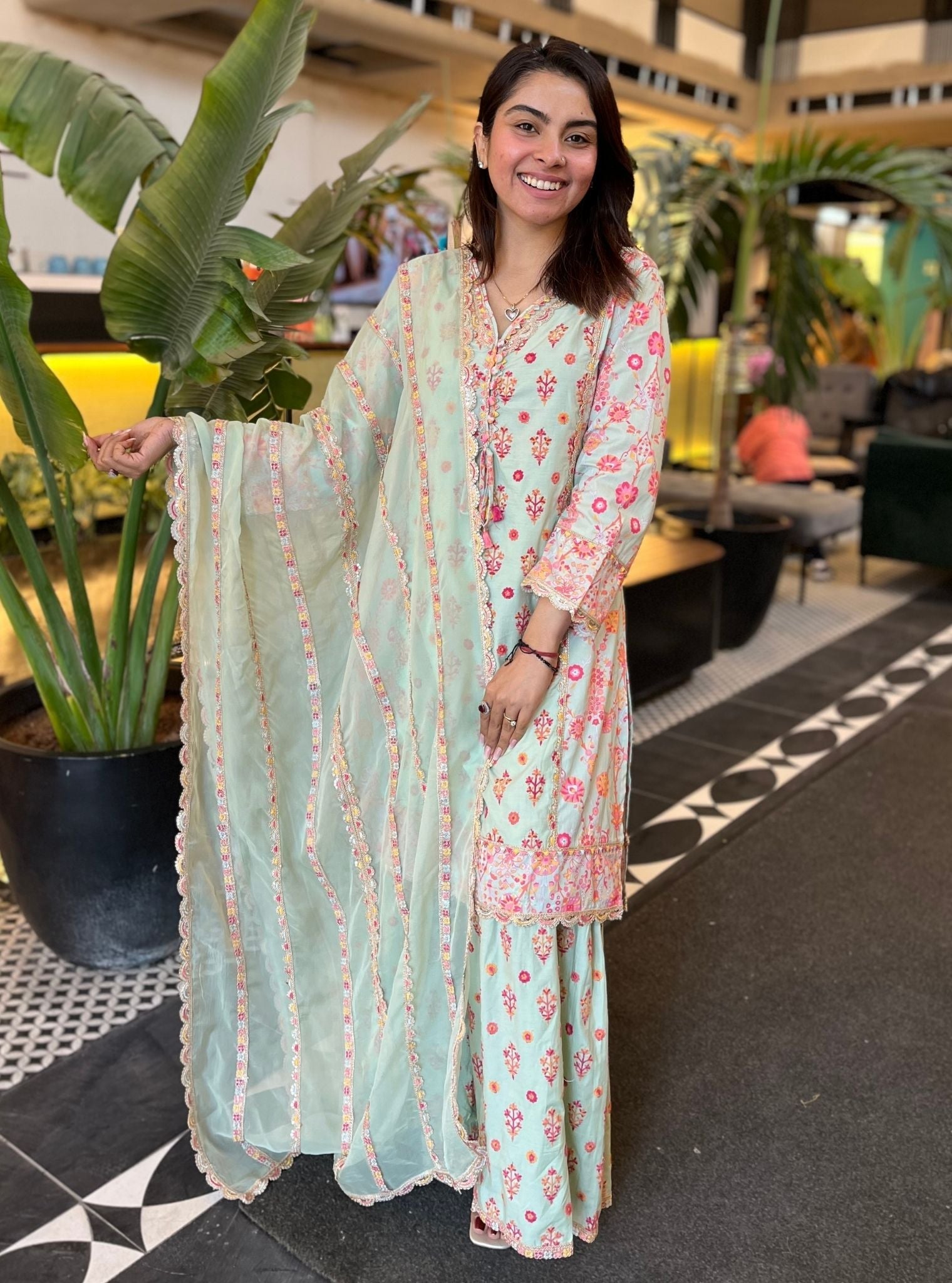 Harper Supima Cotton Green Kurta with Sharara Set