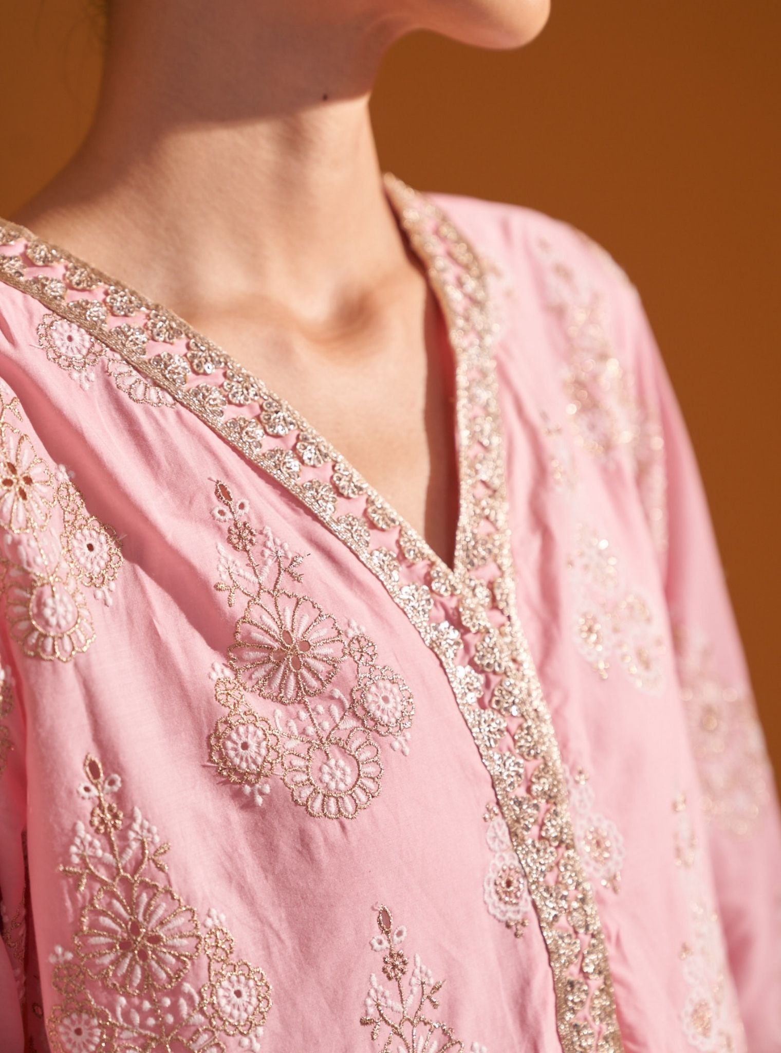 Mulmul Cotton Kaeo Pink Kurta With Mulmul Cotton Kaeo Pink Pant