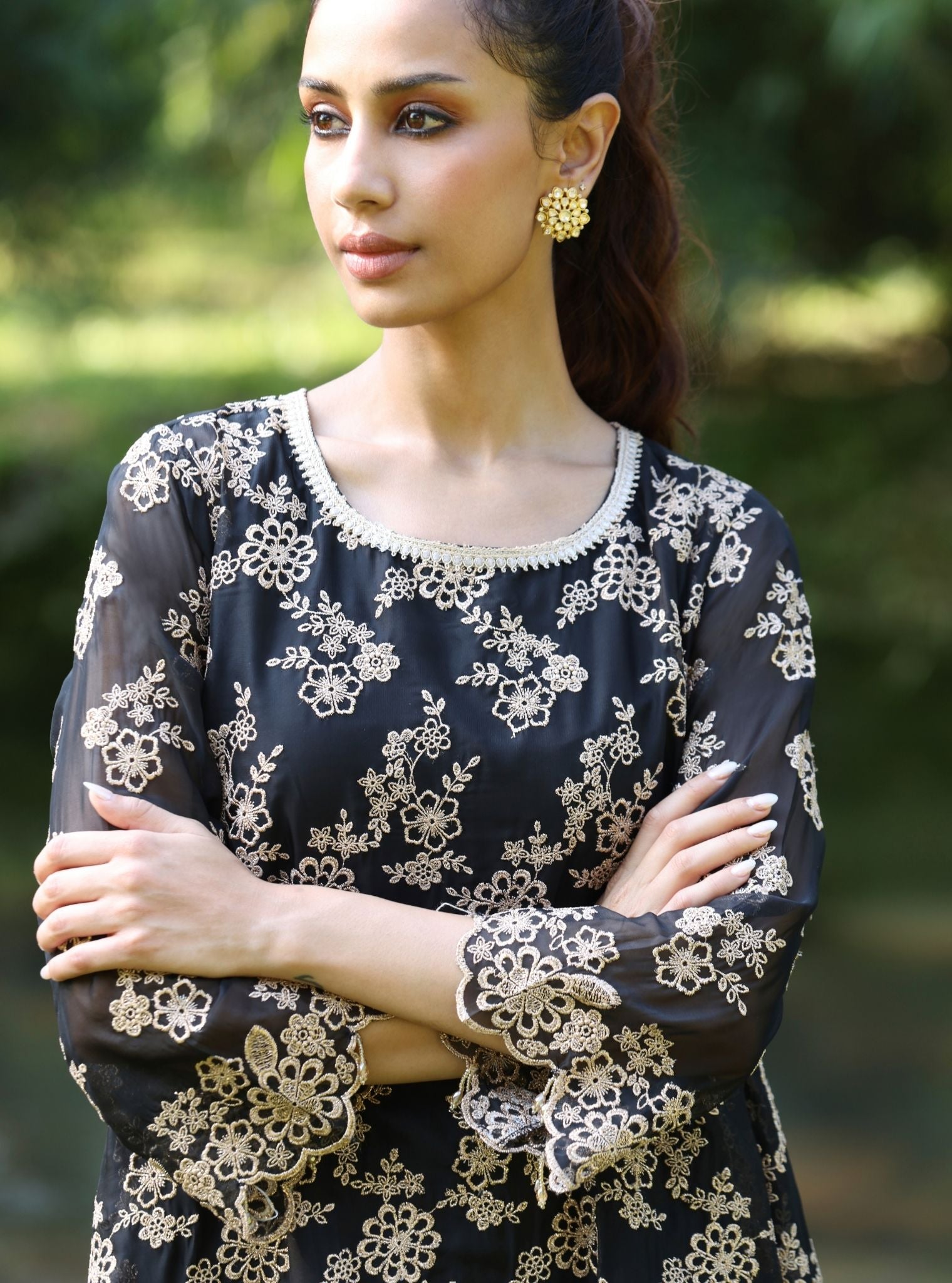 Milan Organza Black Top Set