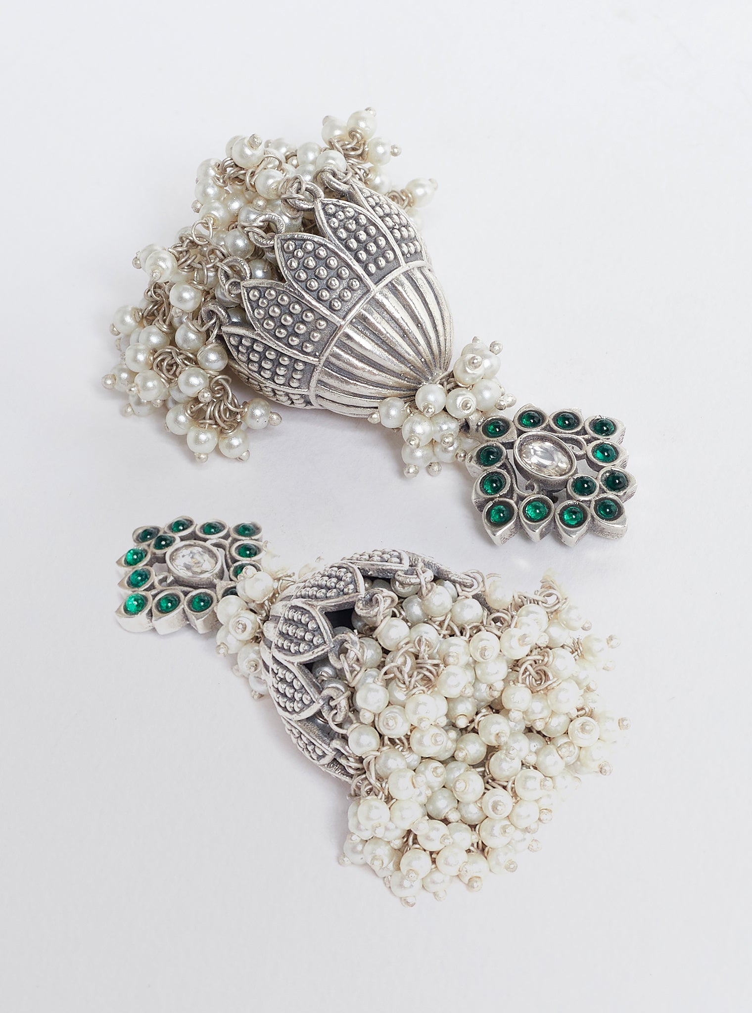 Pure Silver Coral Bell Pearl Jhumki