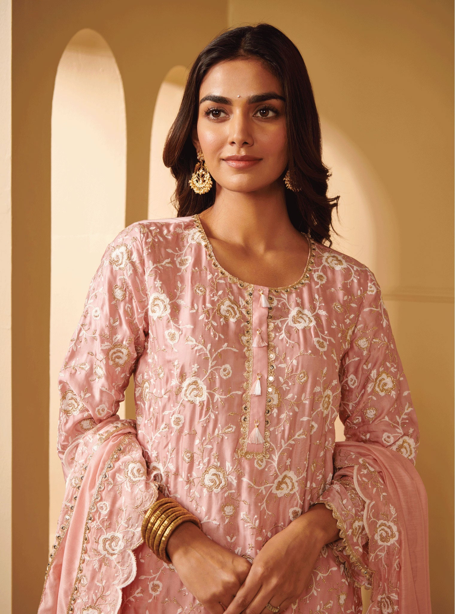 Mulmul Cupro Apti Pink Kurta