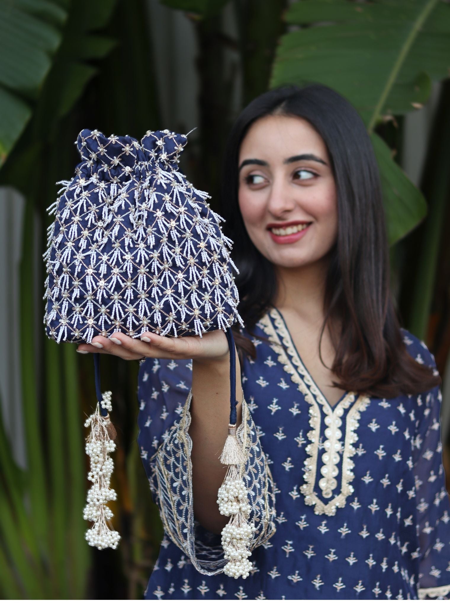 Mulmul Seerat Navy Potli Bag