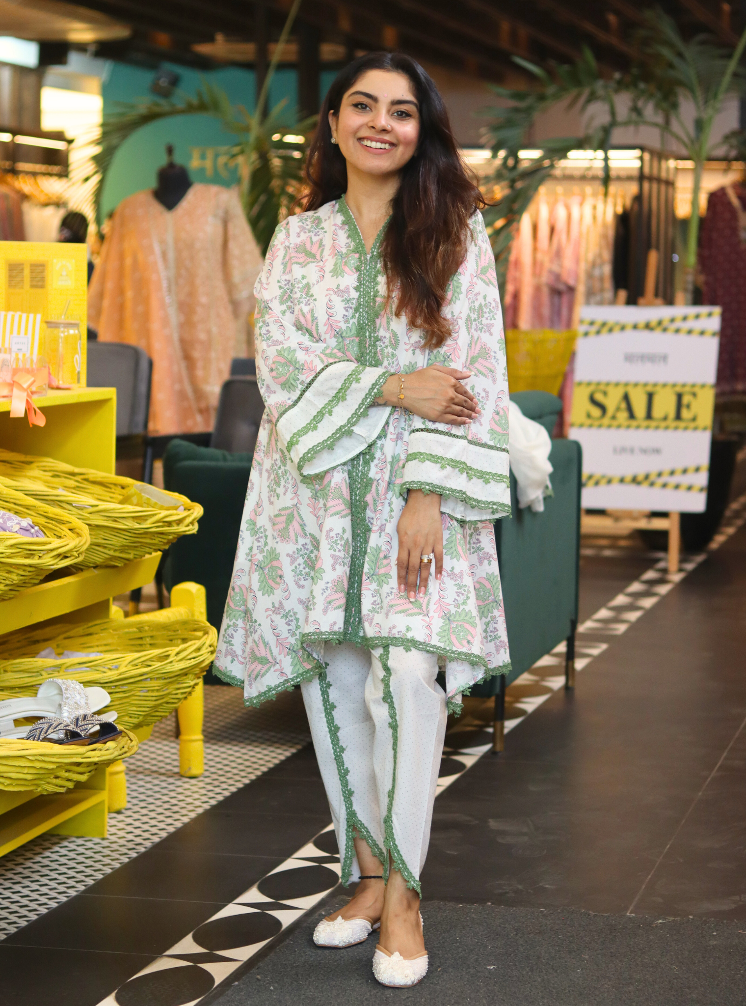 Azura Chintz Green Kurta with Dhoti Set