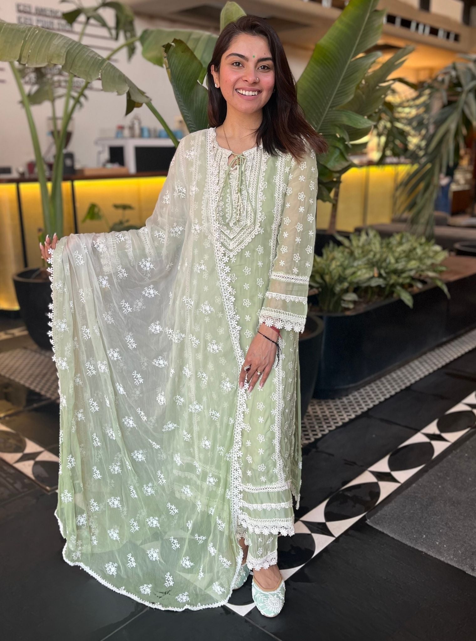 Pierro Organza Green Kurta Set