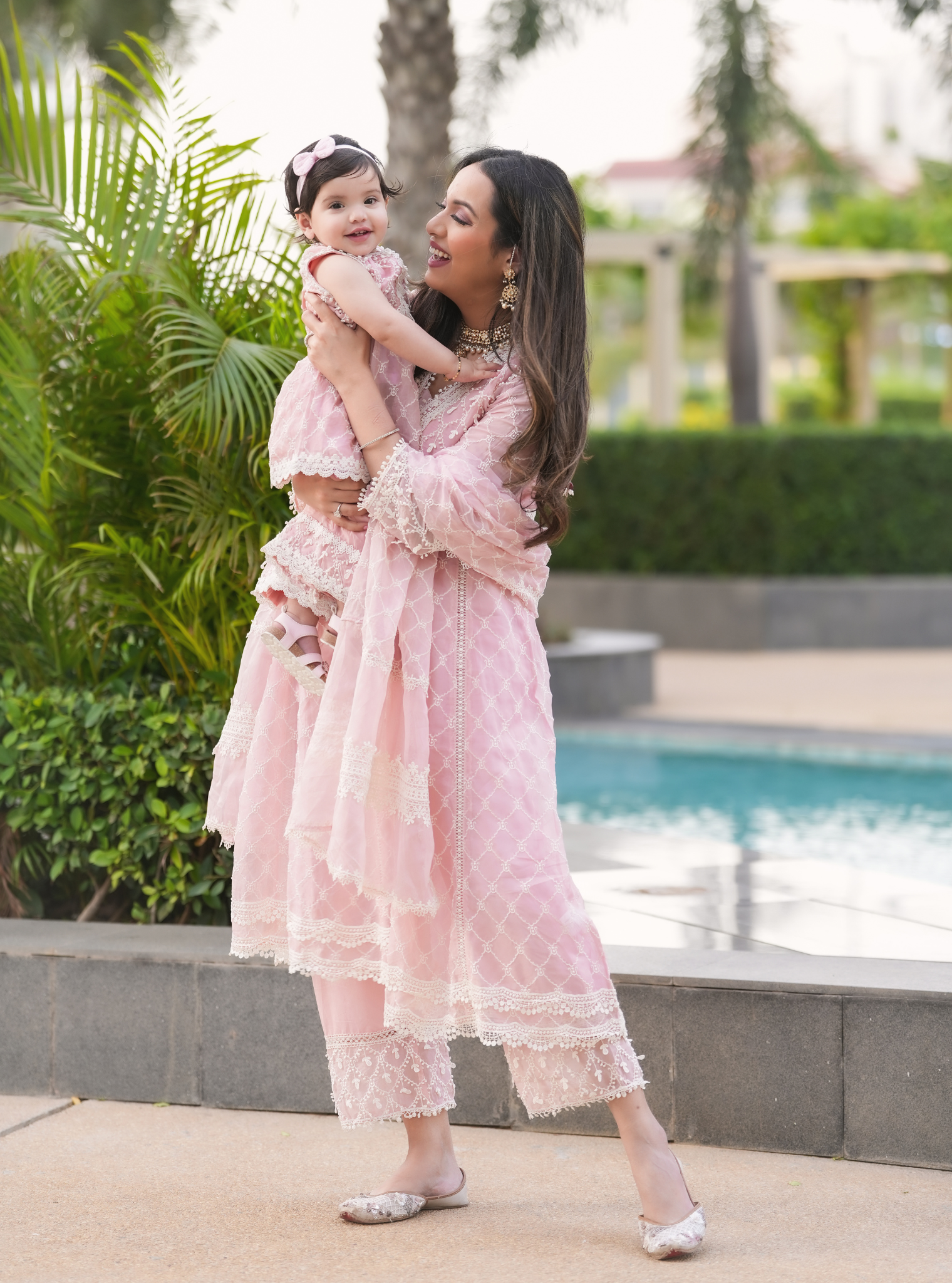 Mulmul Organza Anya Pink Anarkali Kurta With Anya Pink Sharara