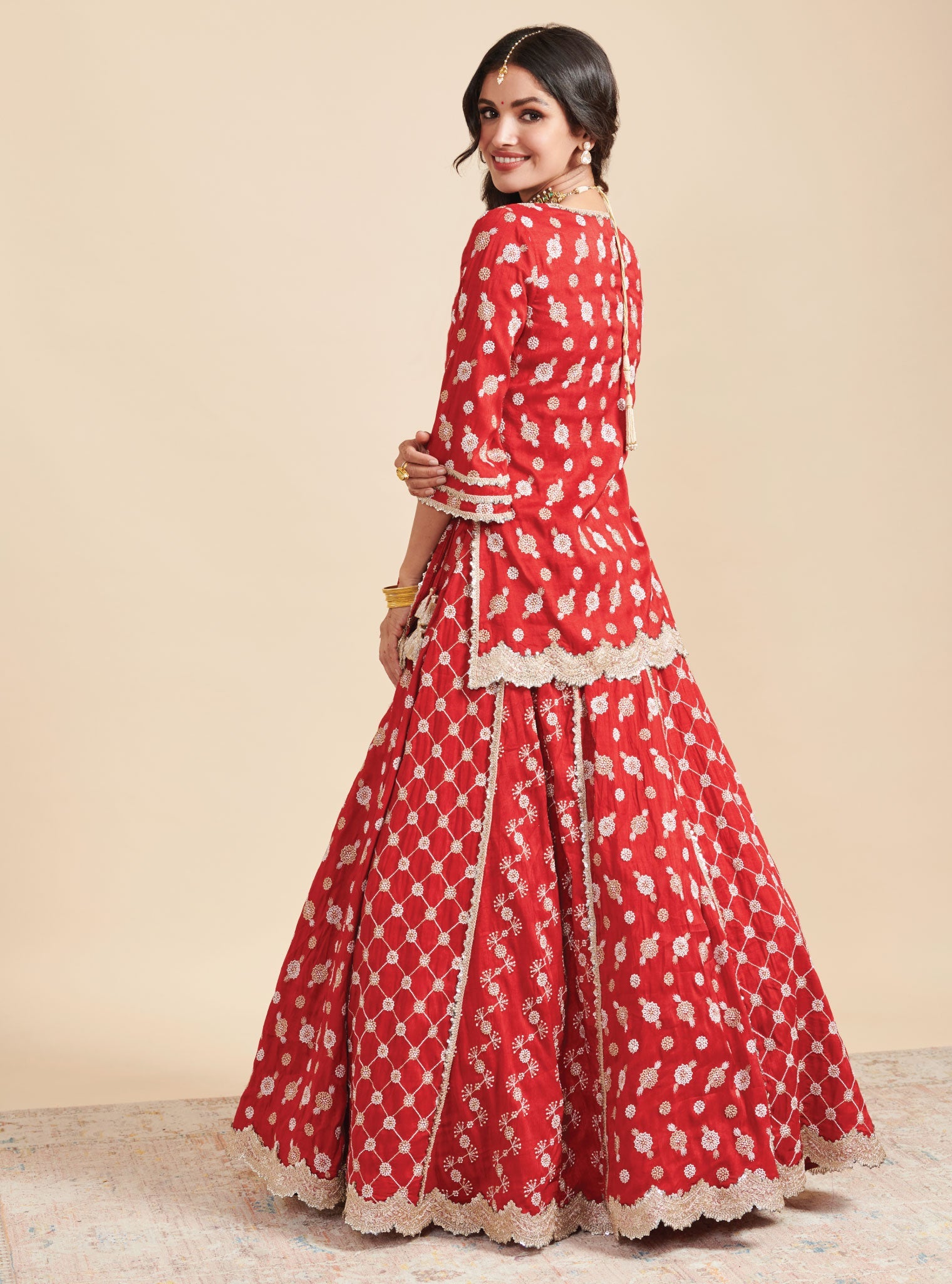 Surkh Silk Red Kurta with Lehenga Set