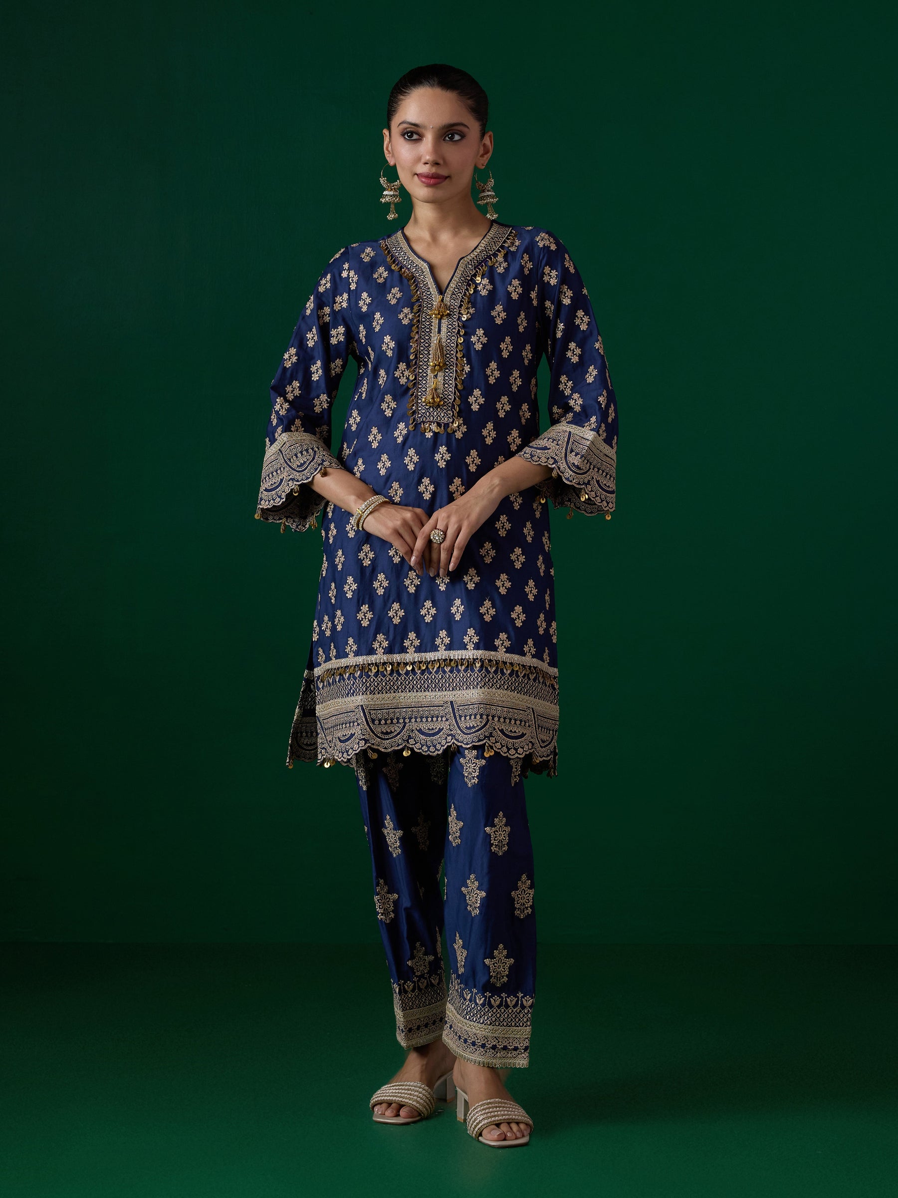 Elira Pima Satin Navy Kurta Set